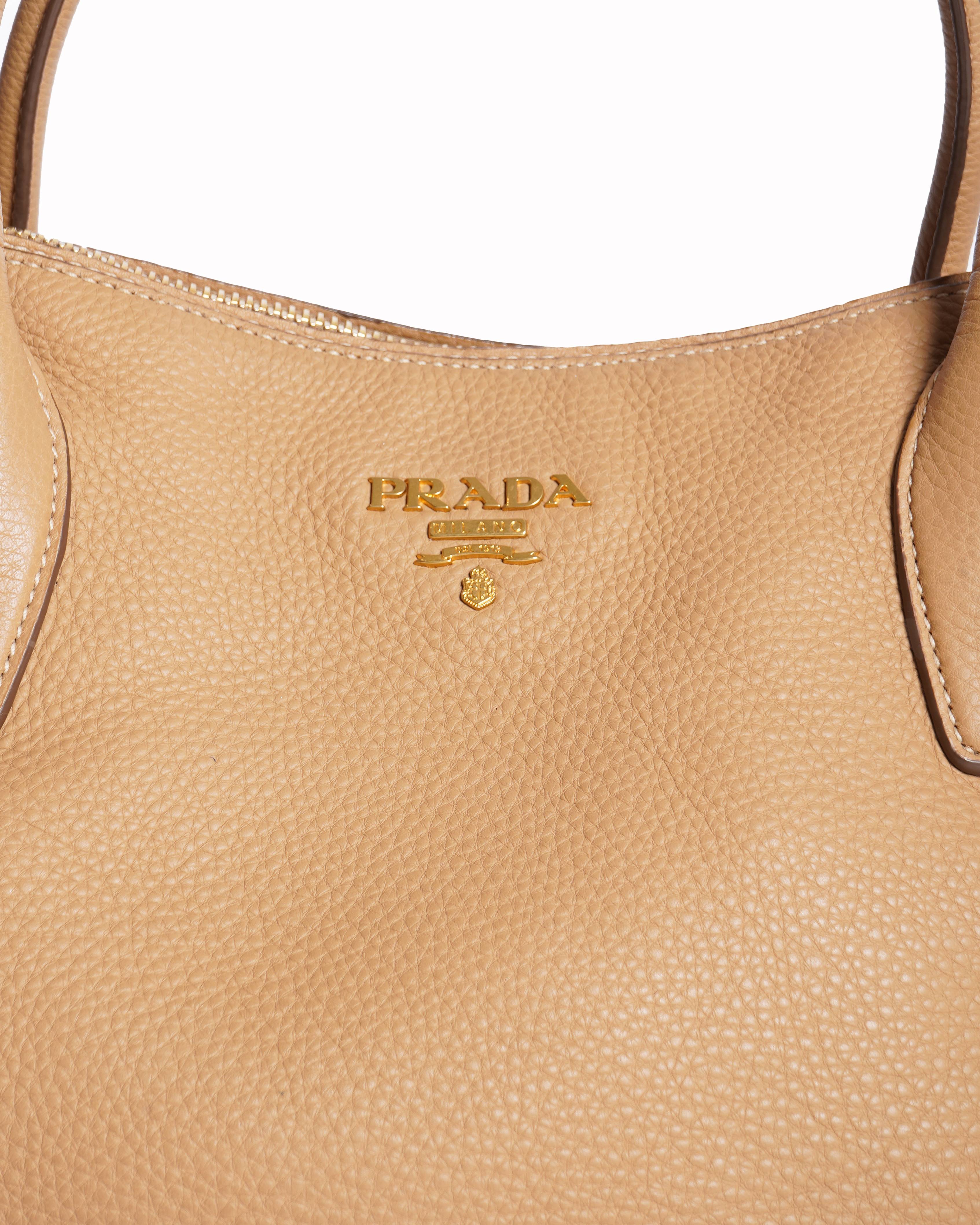 Prada Beige Daino Leather Sacca 2 Manici Hobo