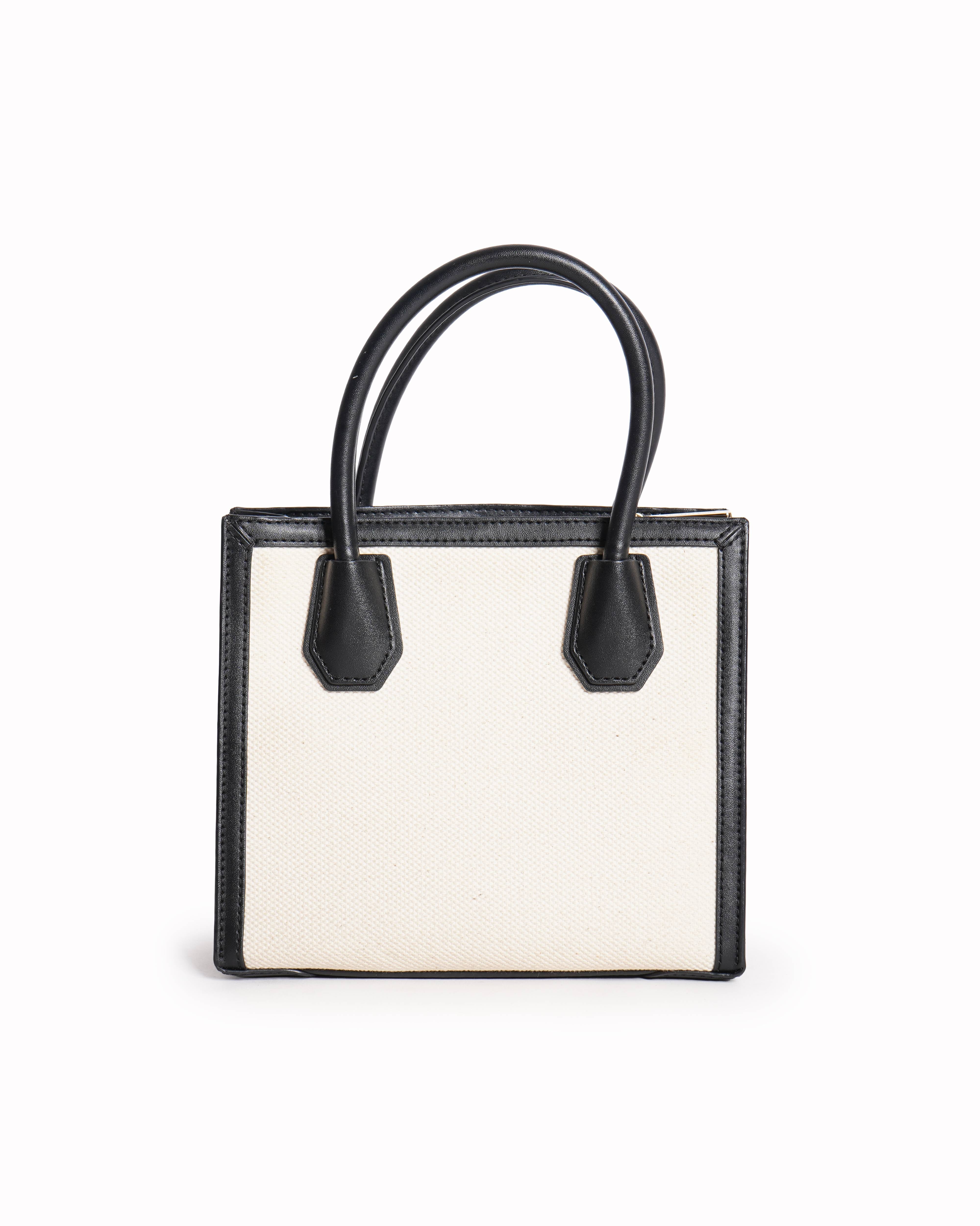 Michael Kors Top Handle Crossbody Bag In Black Leather & Canvas