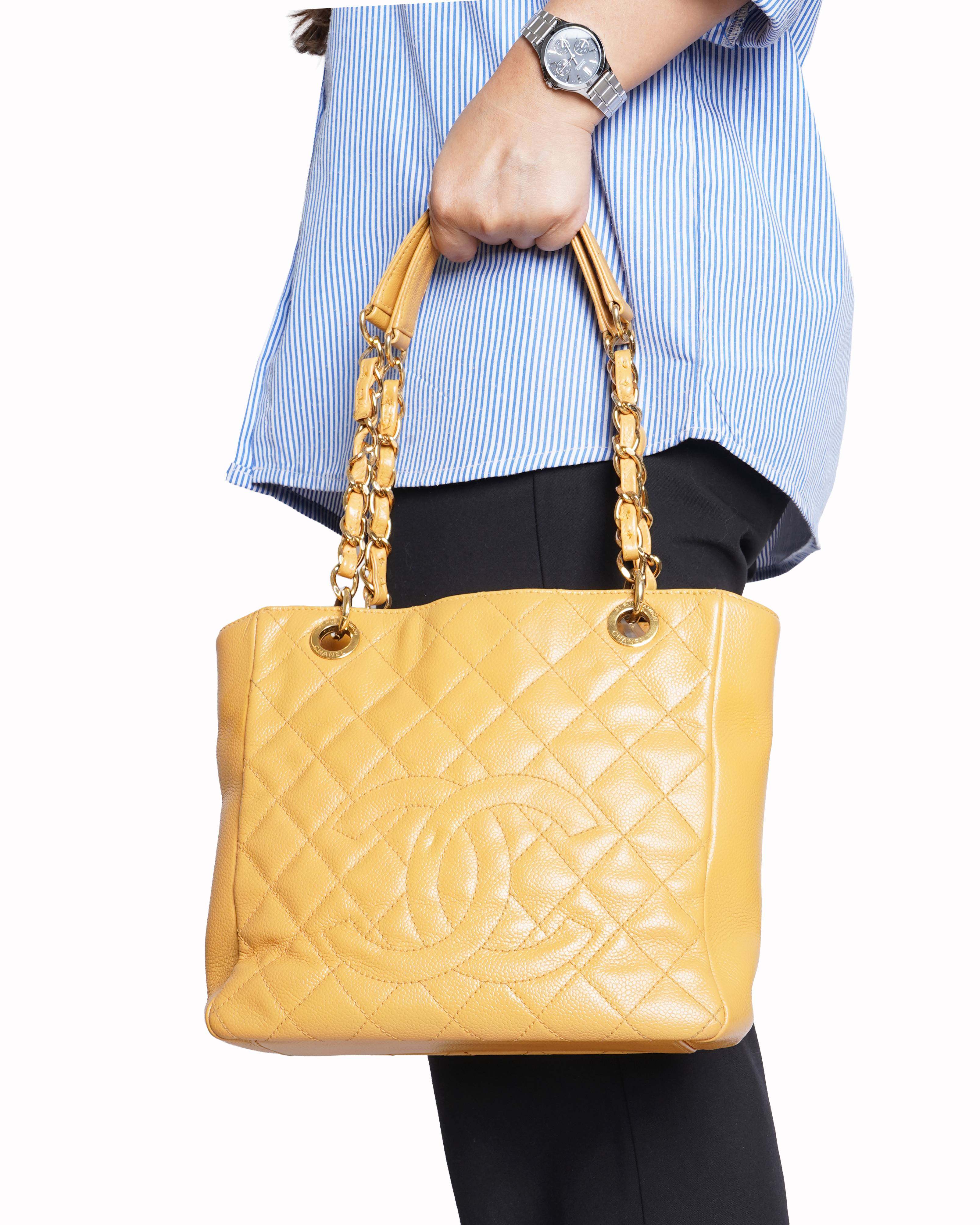 Chanel small petit shopping tote in caviar leather