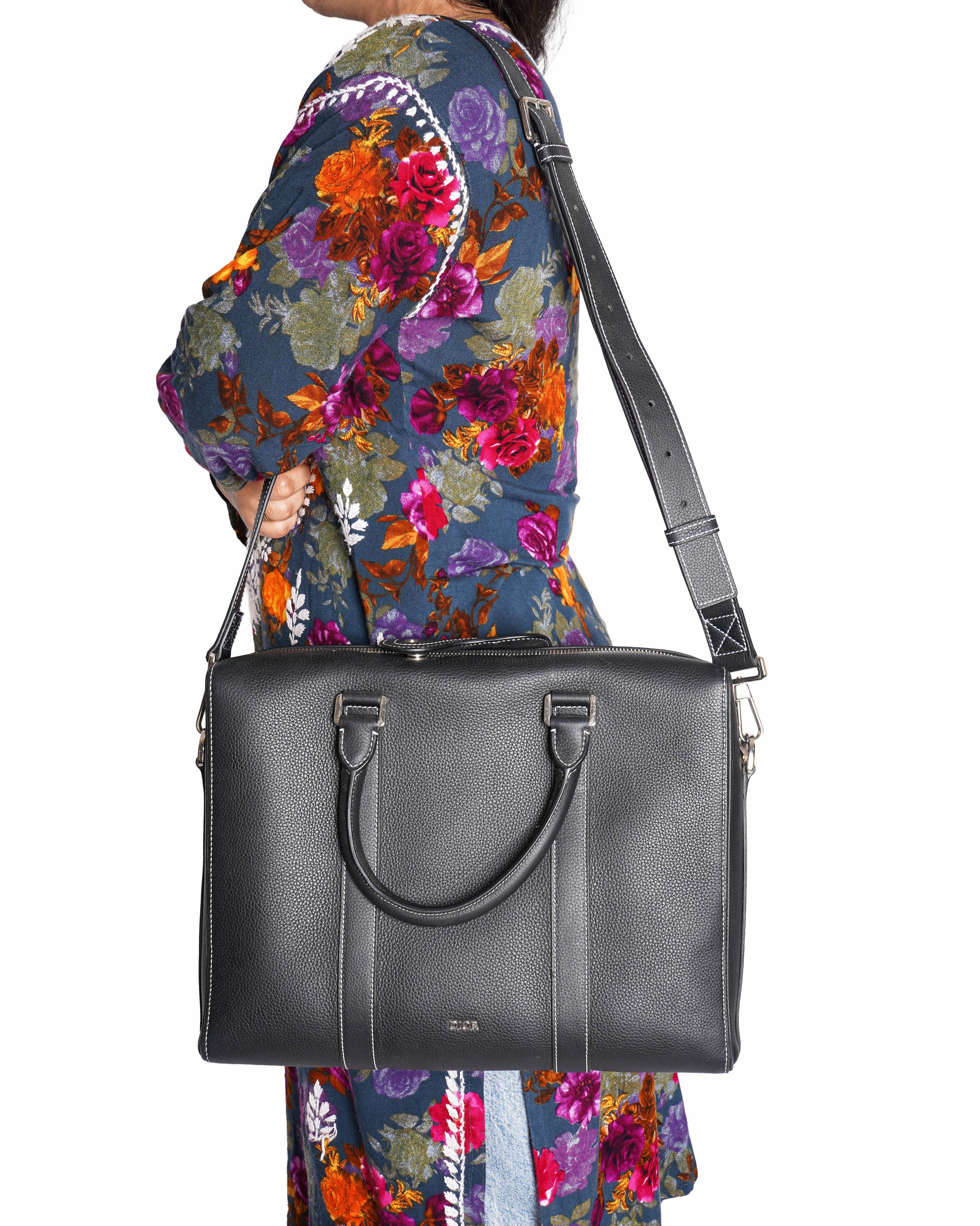 Christian Dior black leather lingot briefcase