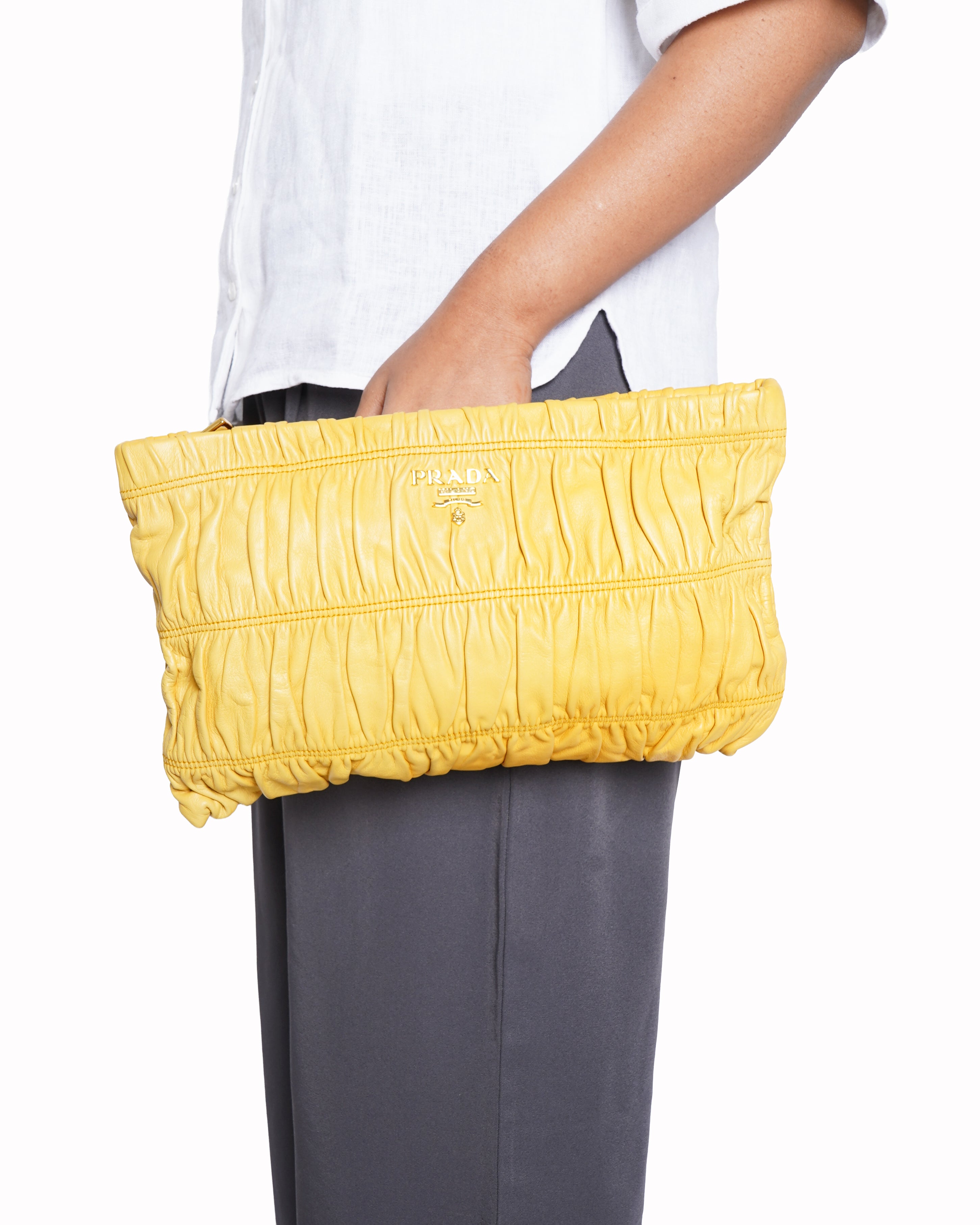 Prada nappa gaufre leather clutch bag