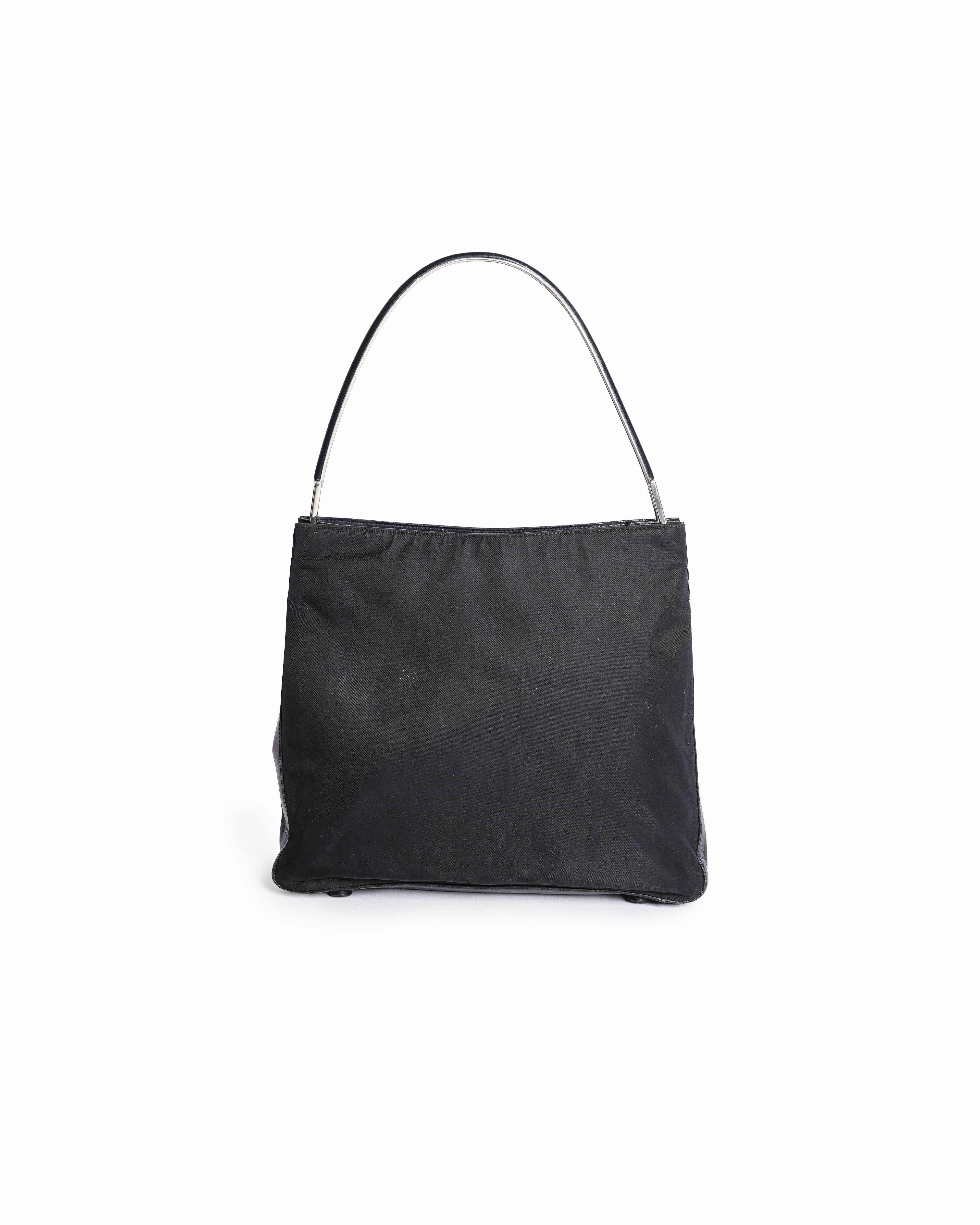 Prada Tessuto Nylon Metal Handle Shoulder Bag