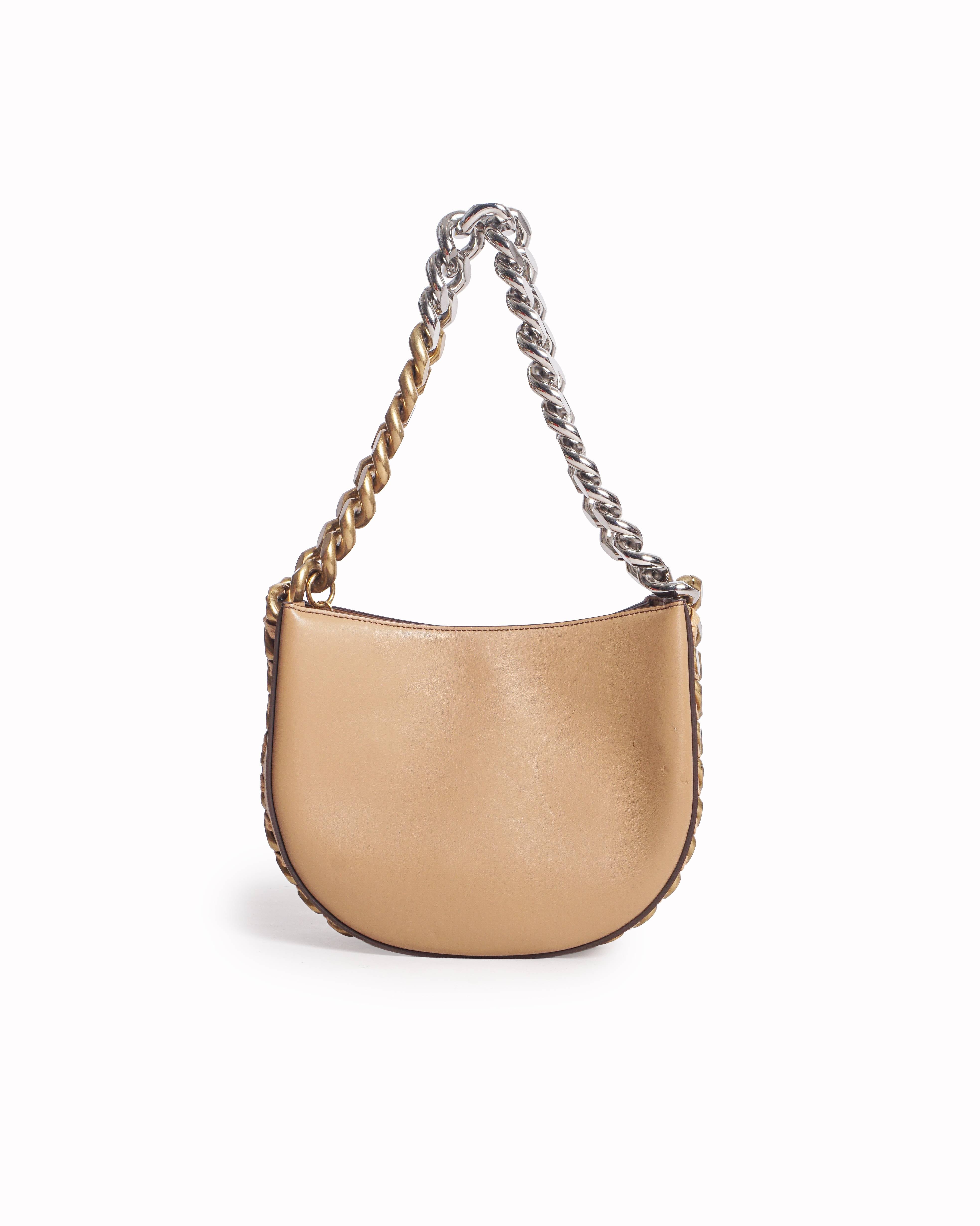 Stella McCartney Tan Frayme Mixed-Metal Chain Shoulder Bag