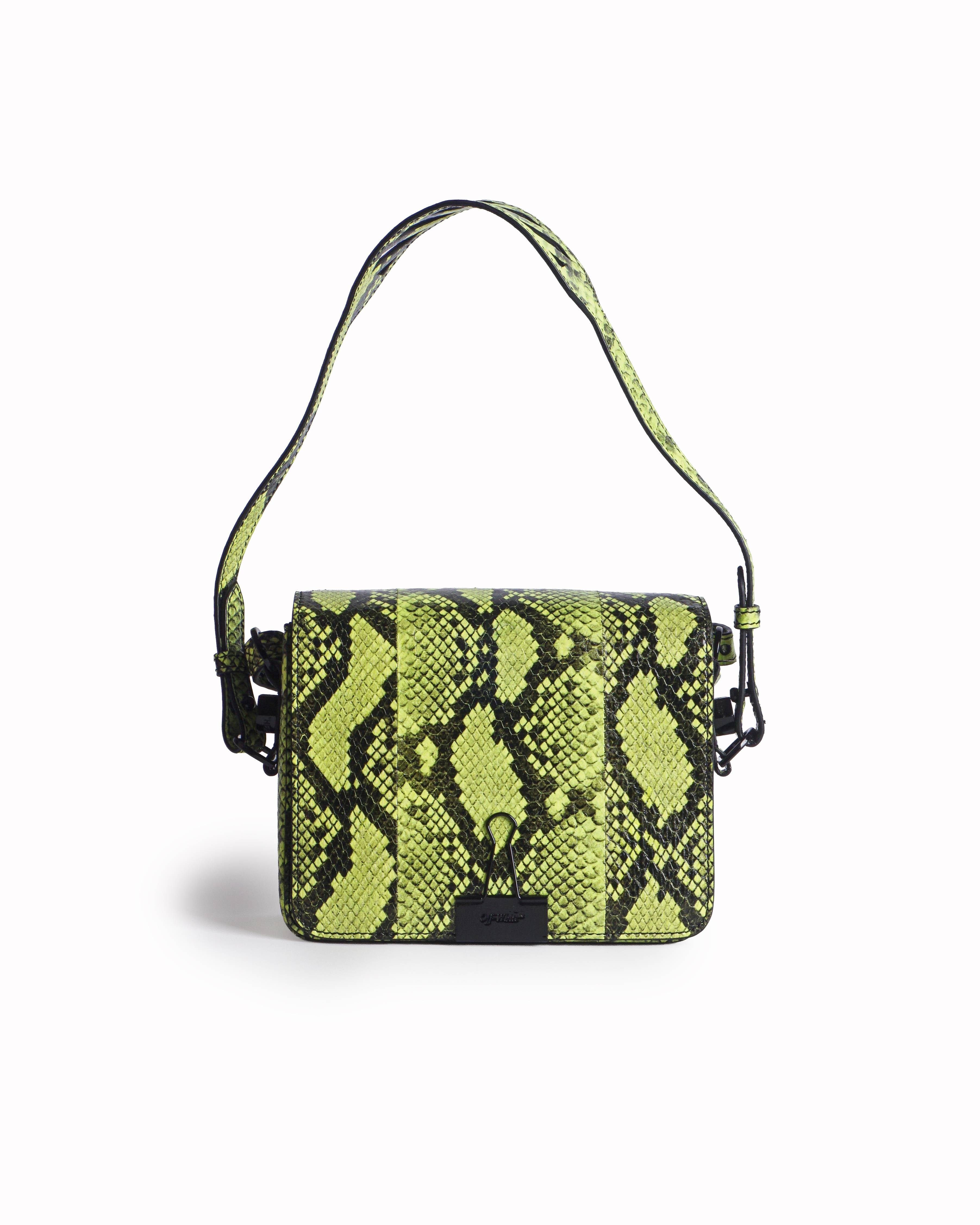 Off-White Neon Yellow Snakeskin Embossed Binder Clip Bag