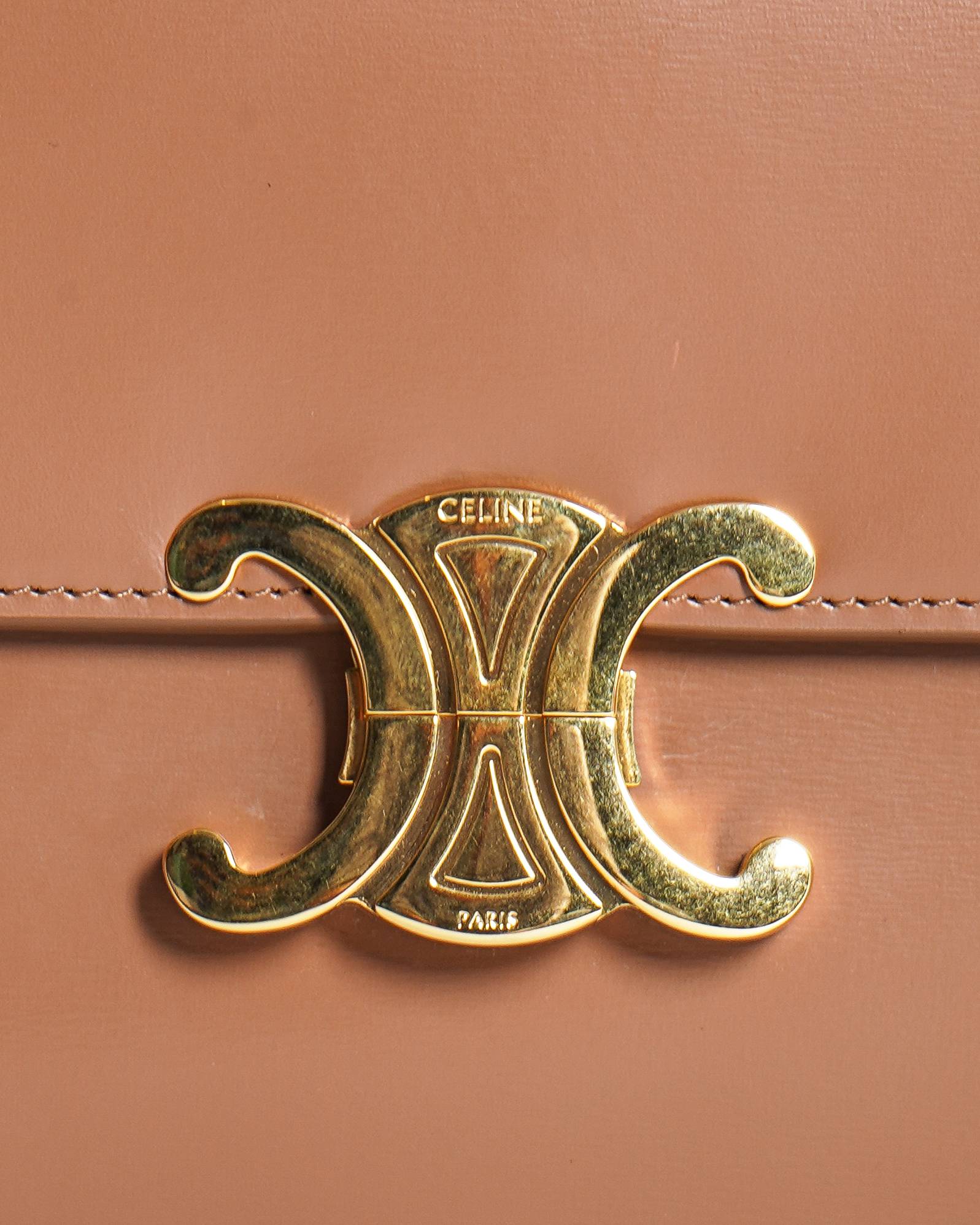 Celine Brown Triomphe Crossbody Bag In Natural Calfskin