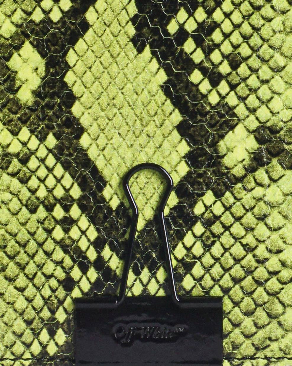 Off-White Neon Yellow Snakeskin Embossed Binder Clip Bag