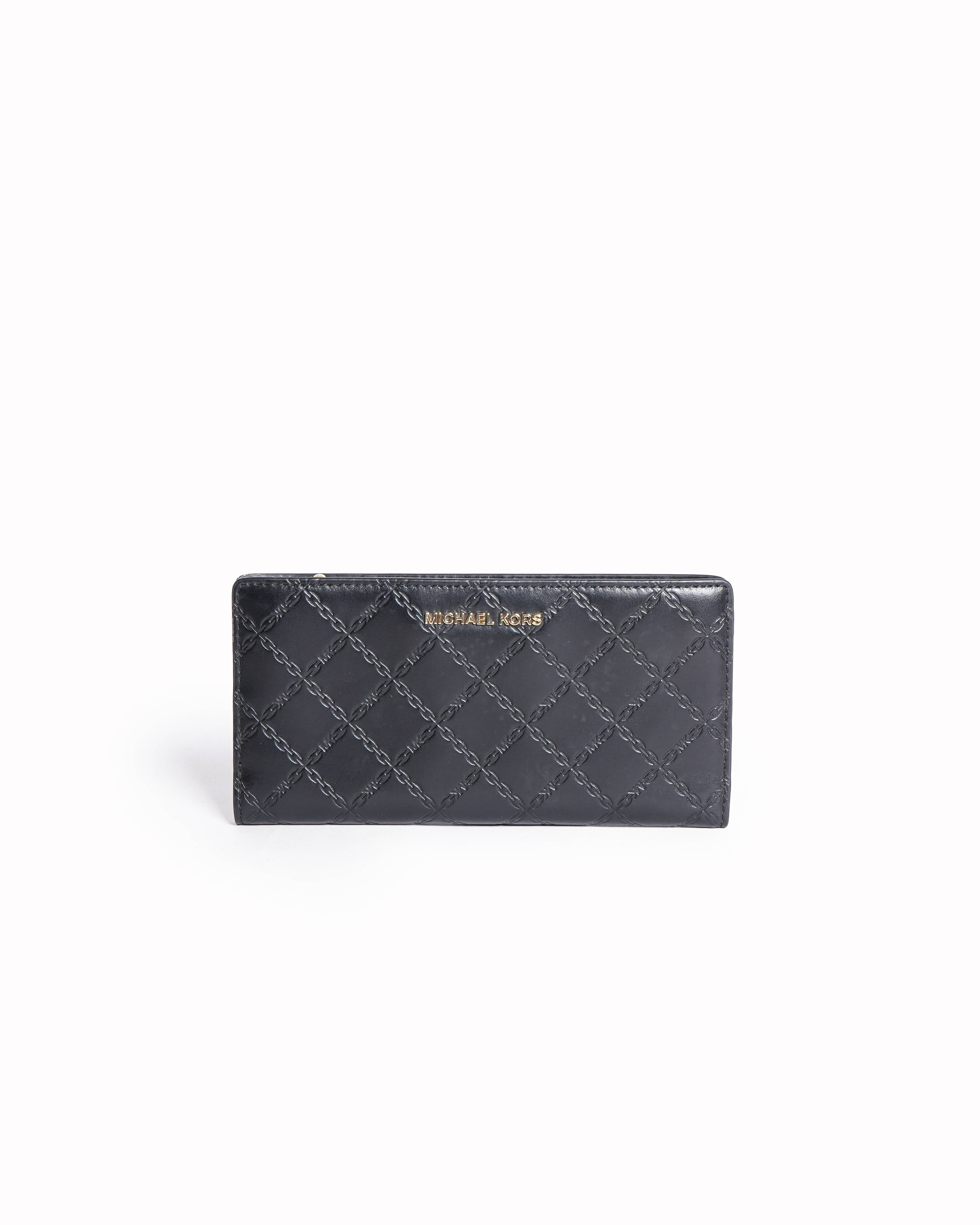 Michael Kors Embossed Monogram Zip Around Wallet In Black
