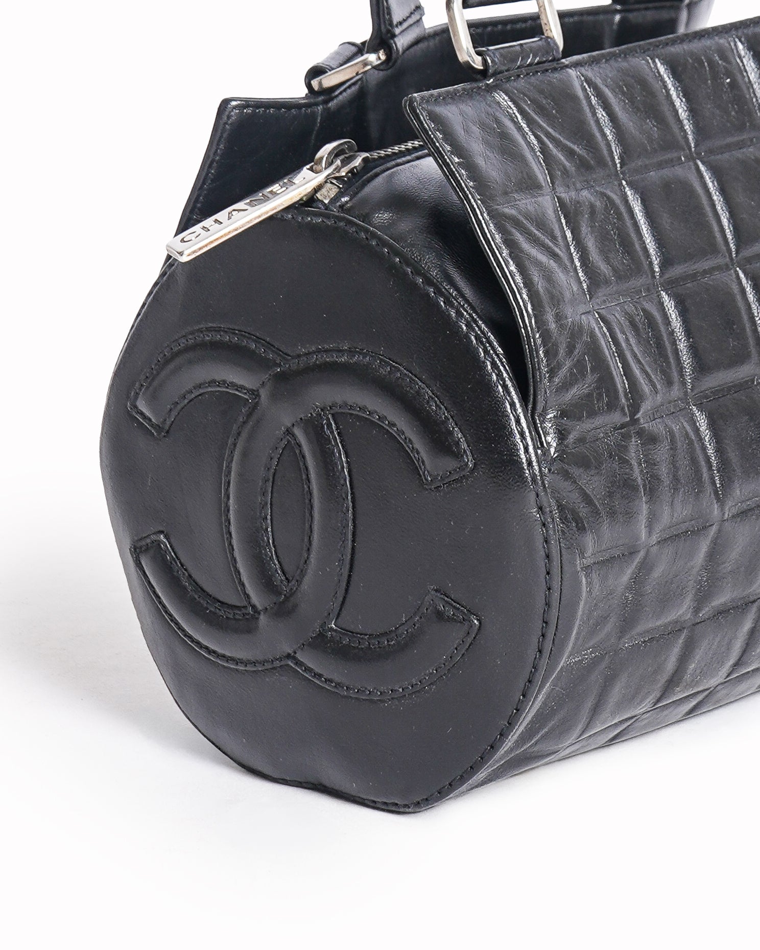 Chanel Black Leather Chocolate Bar Barrel Bag