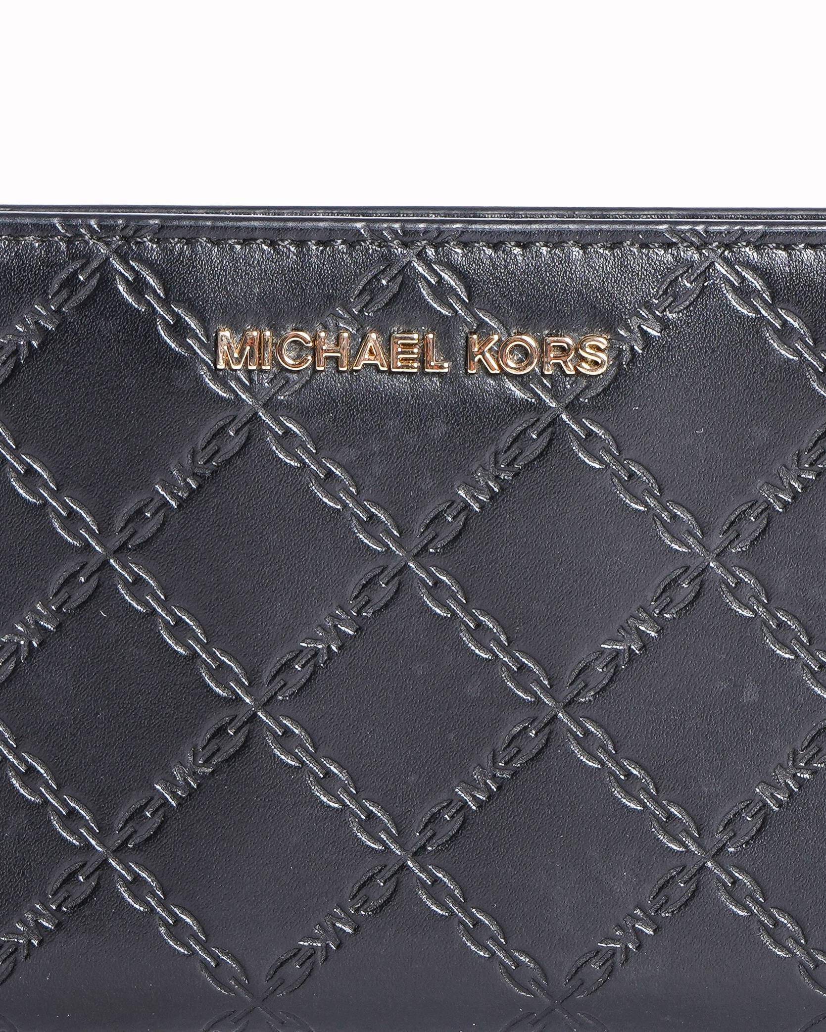 Michael Kors Embossed Monogram Zip Around Wallet In Black