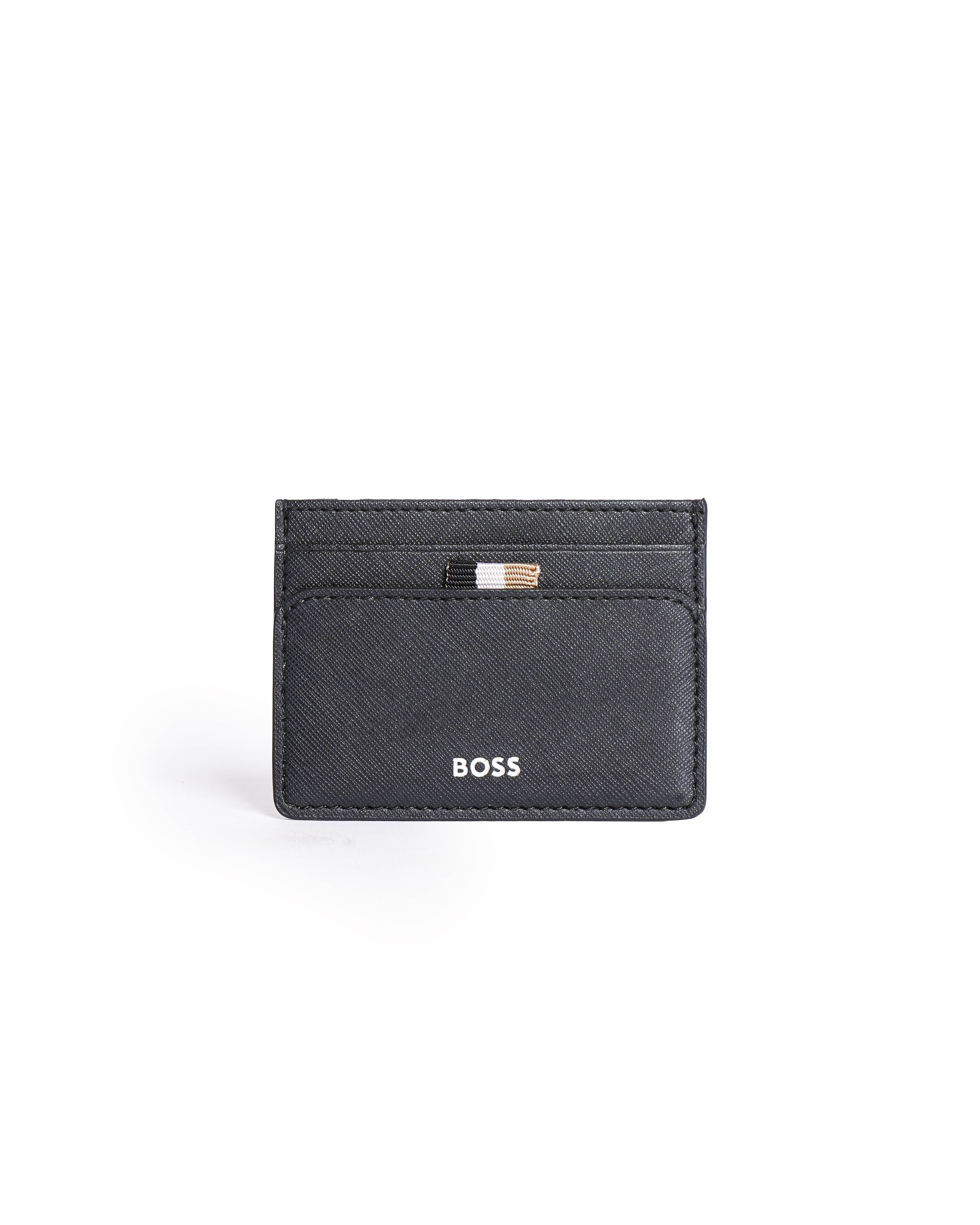 Boss Saffiano Leather Black Card Holder