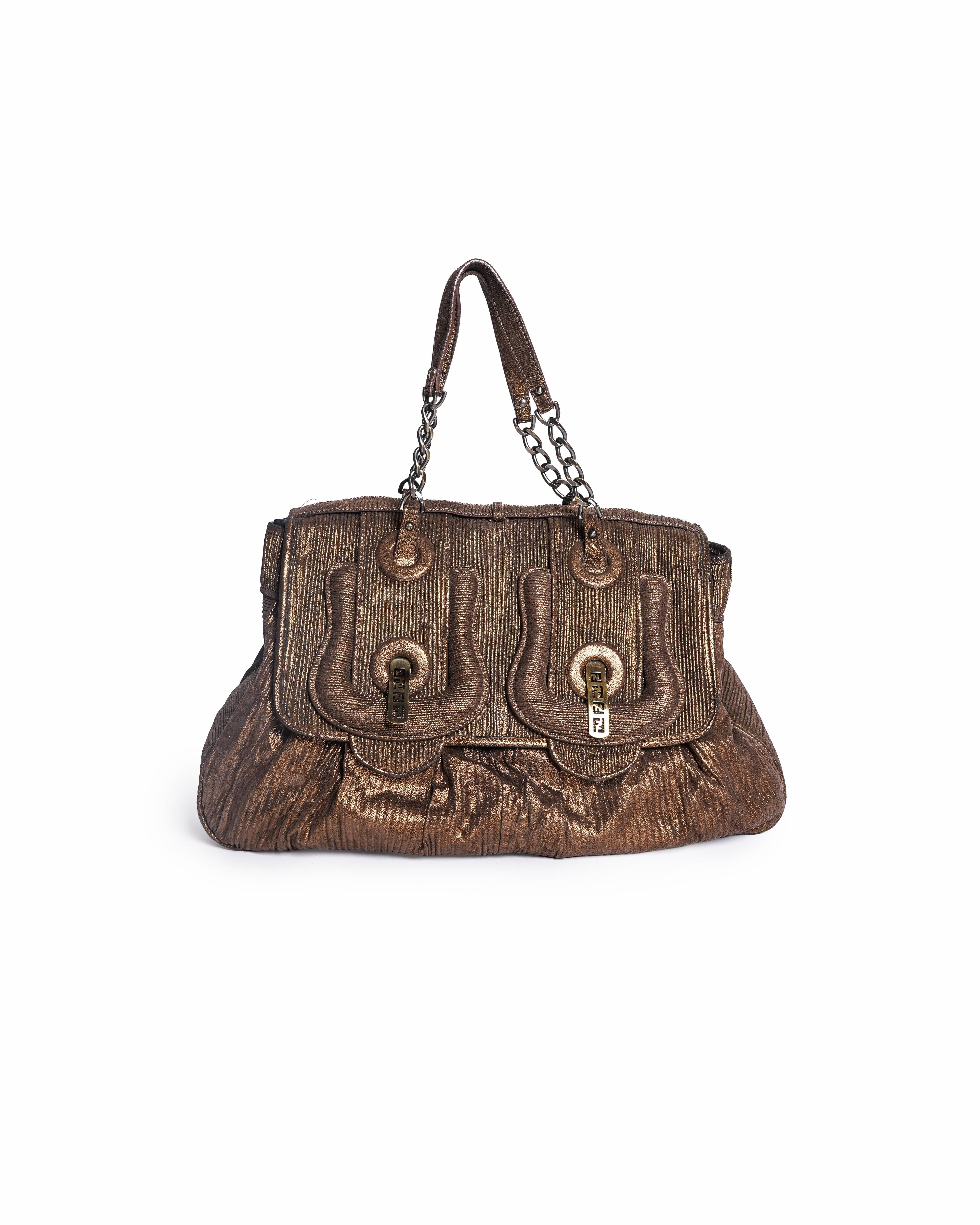 Fendi Pleated Metallic Leather B Bag