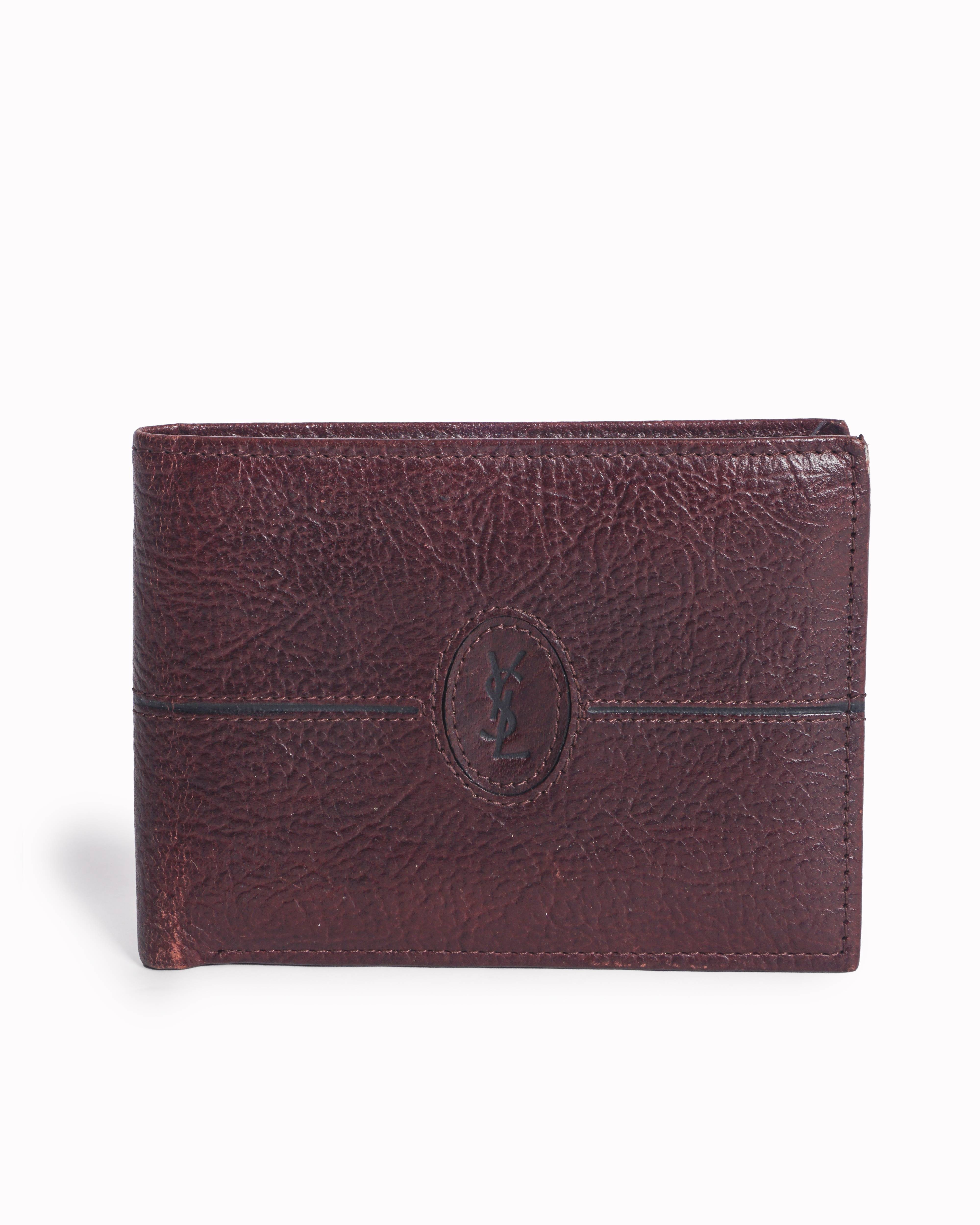 Vintage Yves Saint Laurent Men's Maroon Leather Wallet