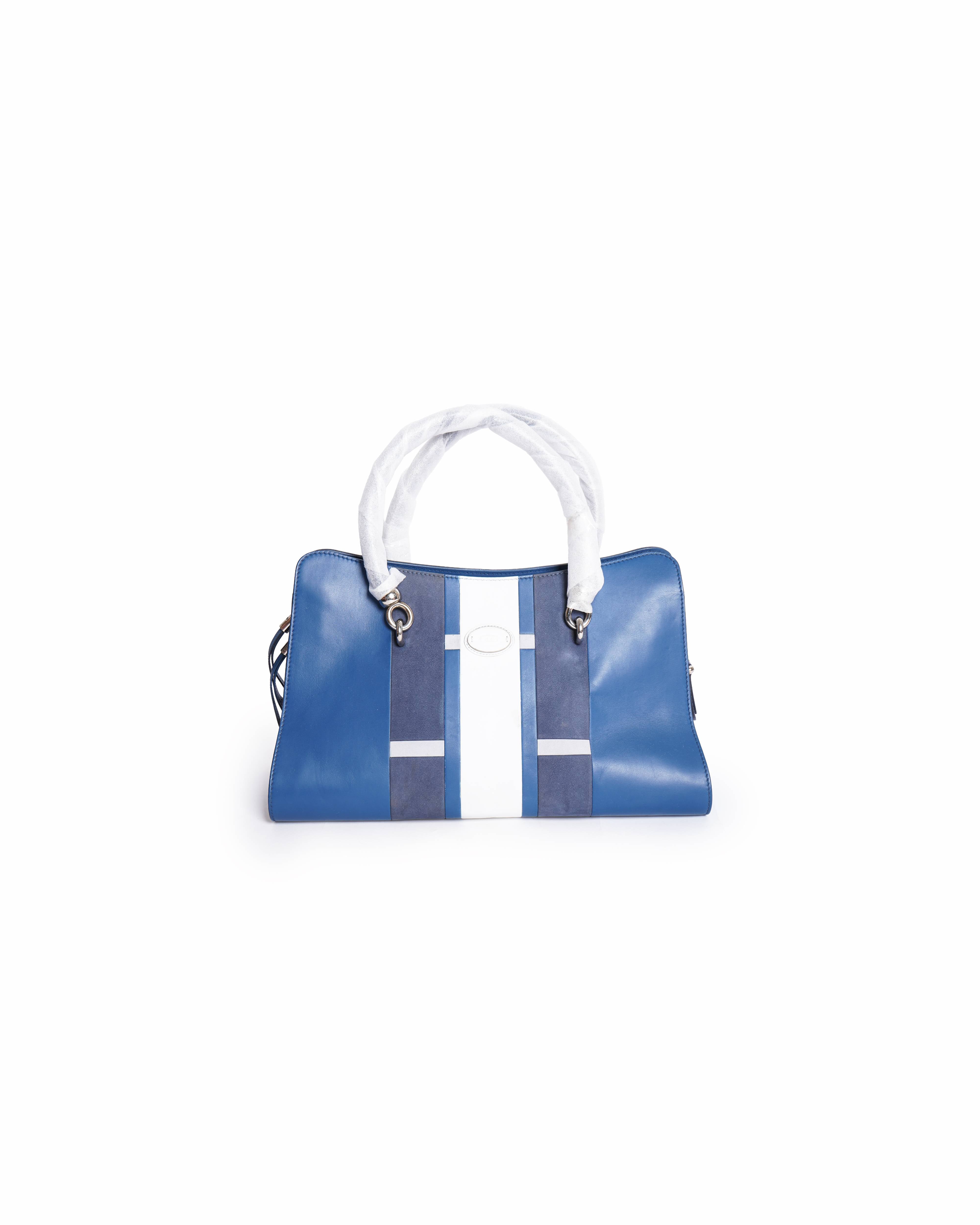 Tod's Alo Sella Blue Leaher & Suede Shoulder Bag