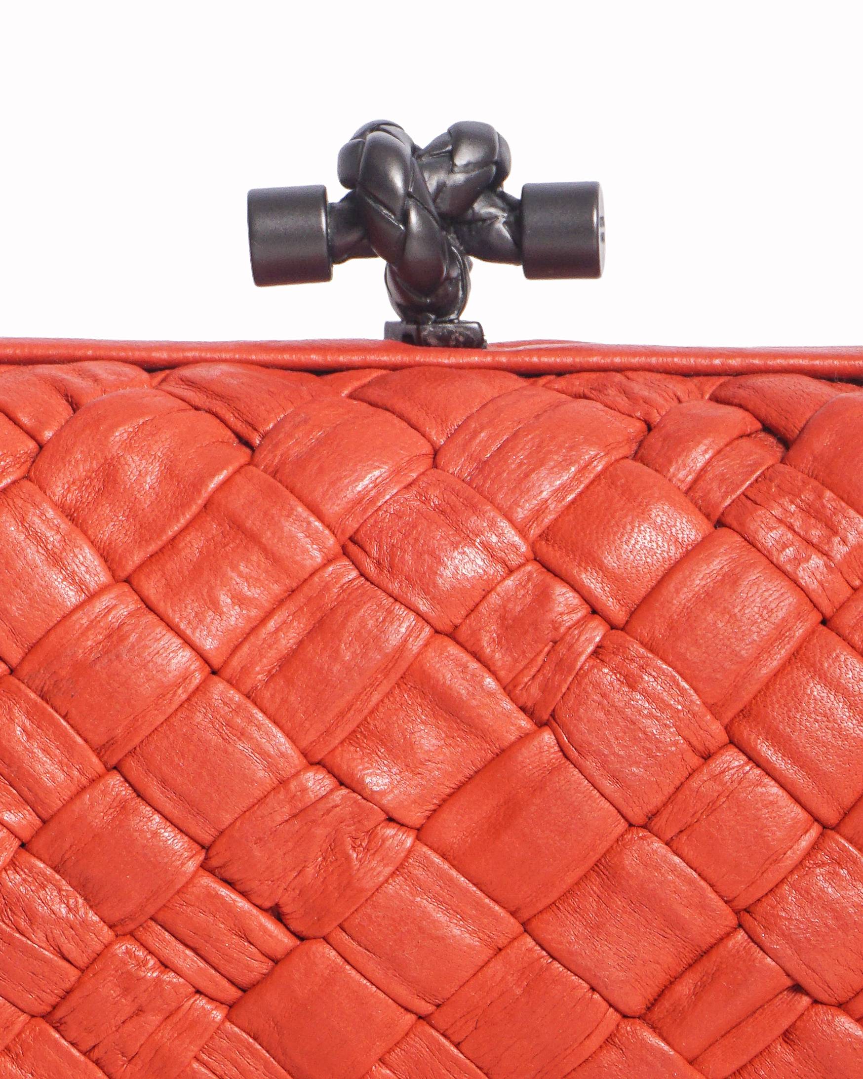 Bottega Veneta Red Intrecciato Leather Knot Clutch