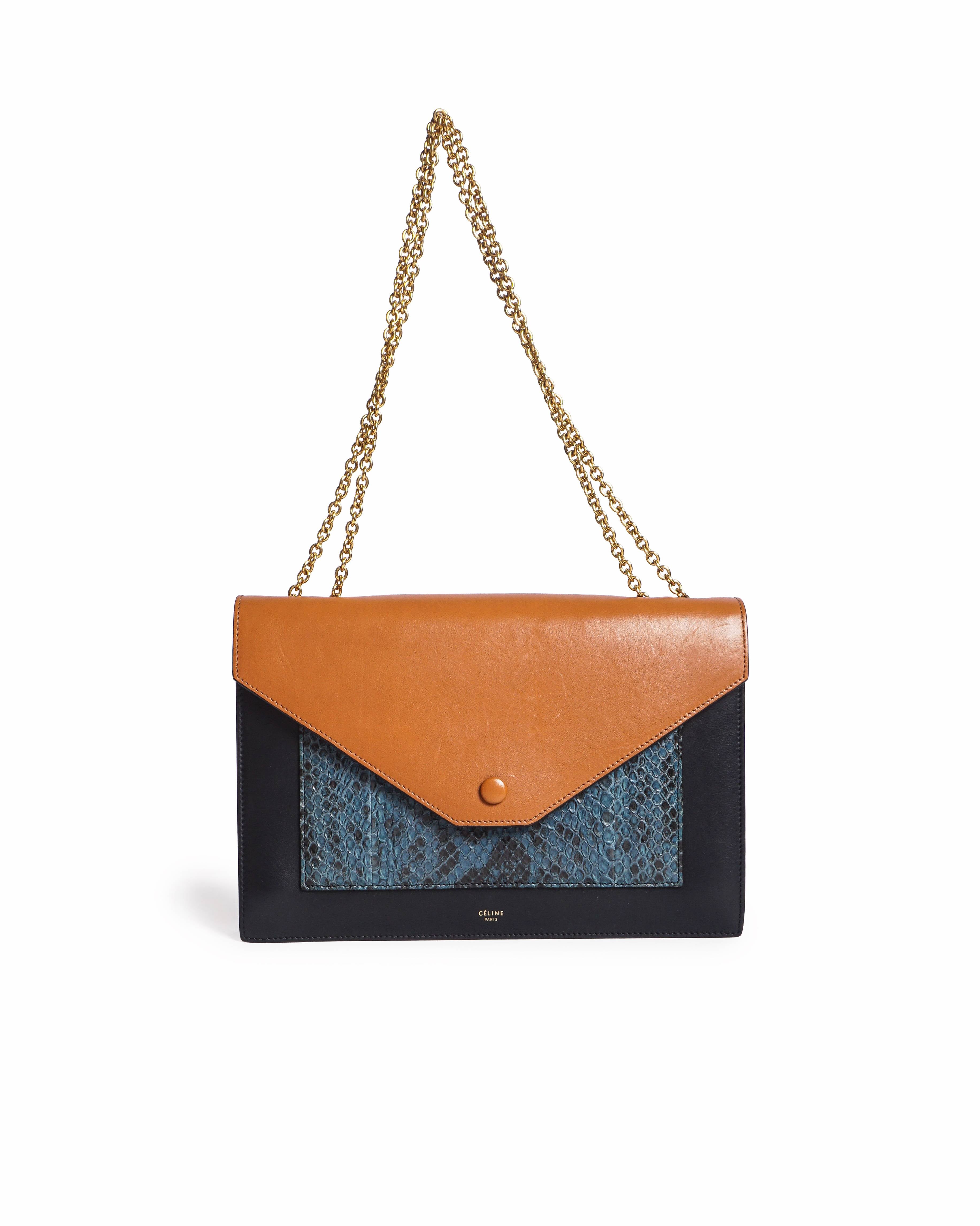 Celine Multicolor Leather & Python Pocket Envelope Shoulder Bag