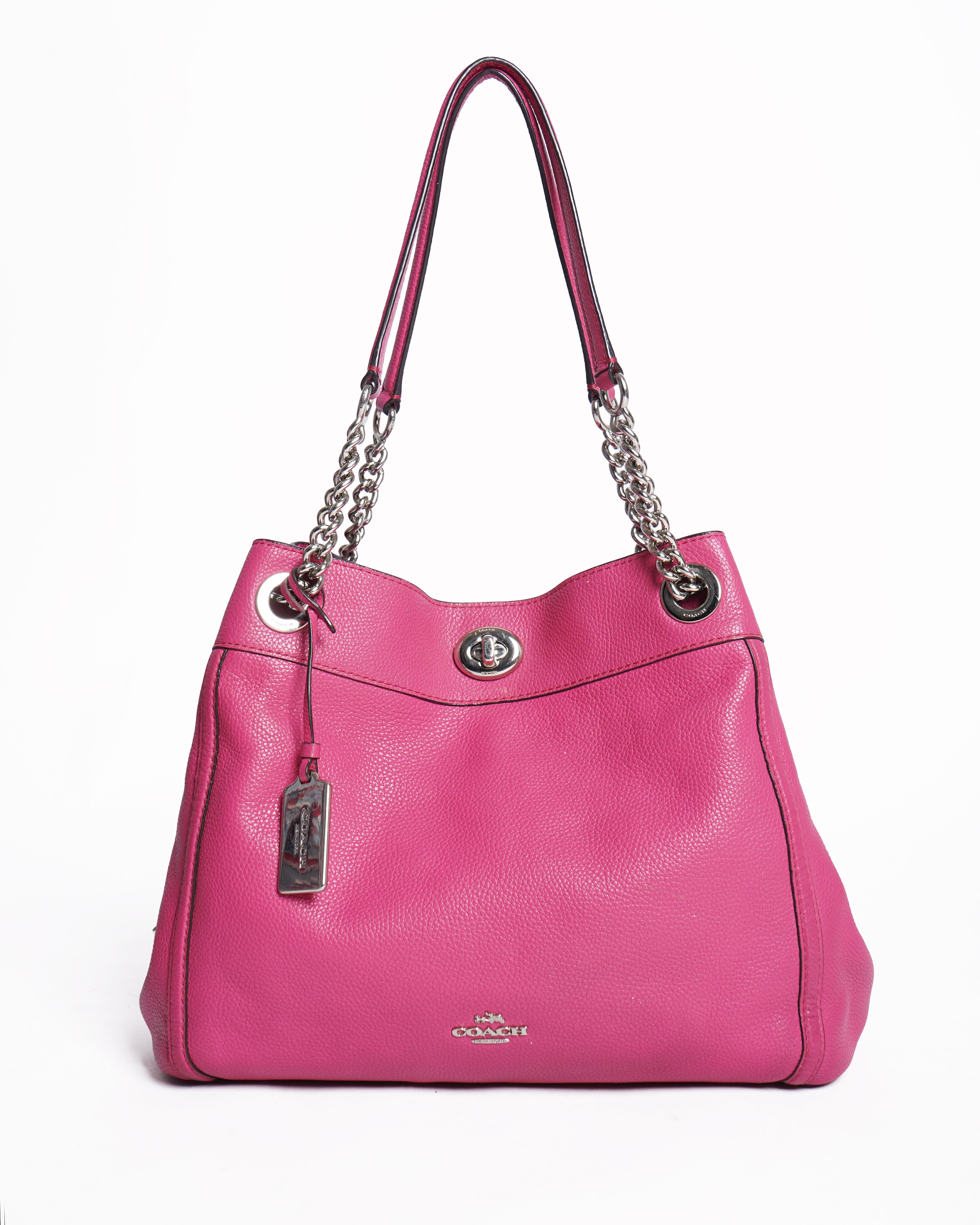Coach Edue Turnlock chain pebble bag in hot pink