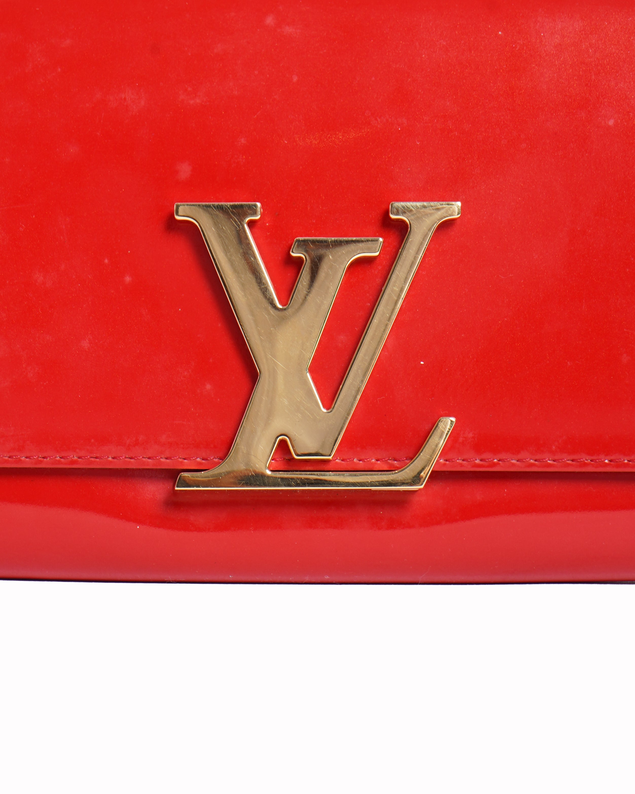 Louis vuitton red louise mm patent leather clutch