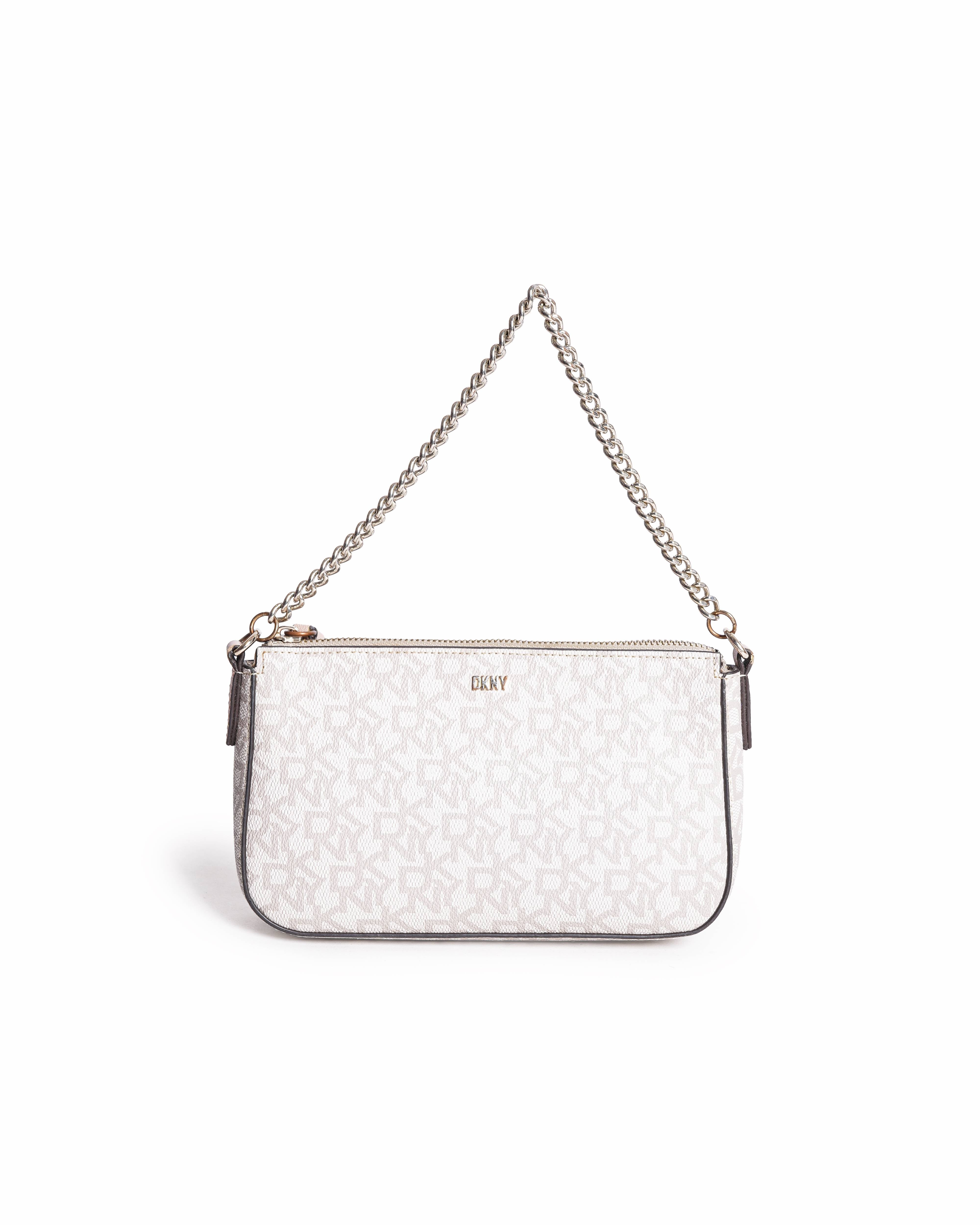 DKNY Cream Logo Monogram Chain Wristlet Pouchette