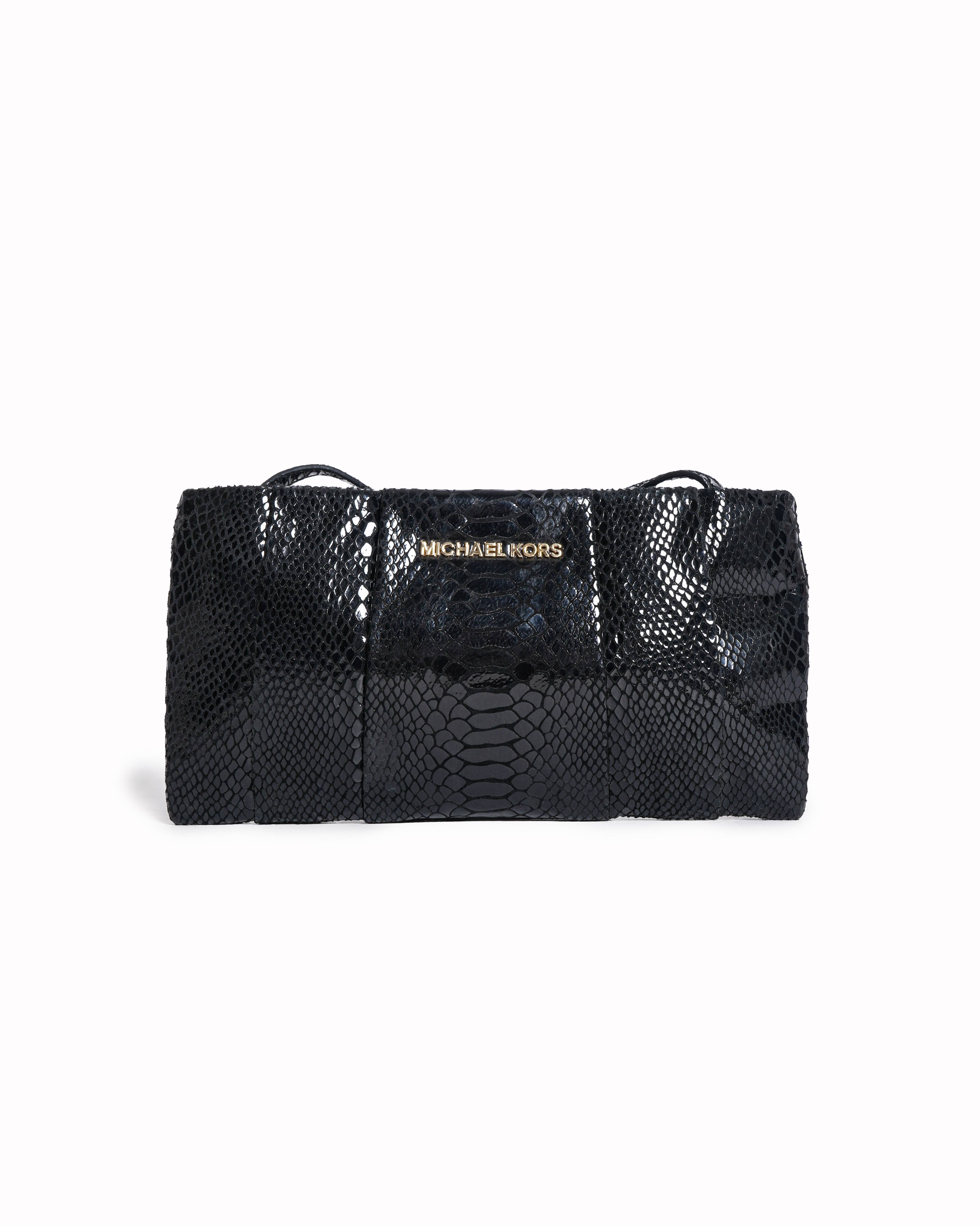 Michael Kors Black Snakeskin Leather Shoulder Bag