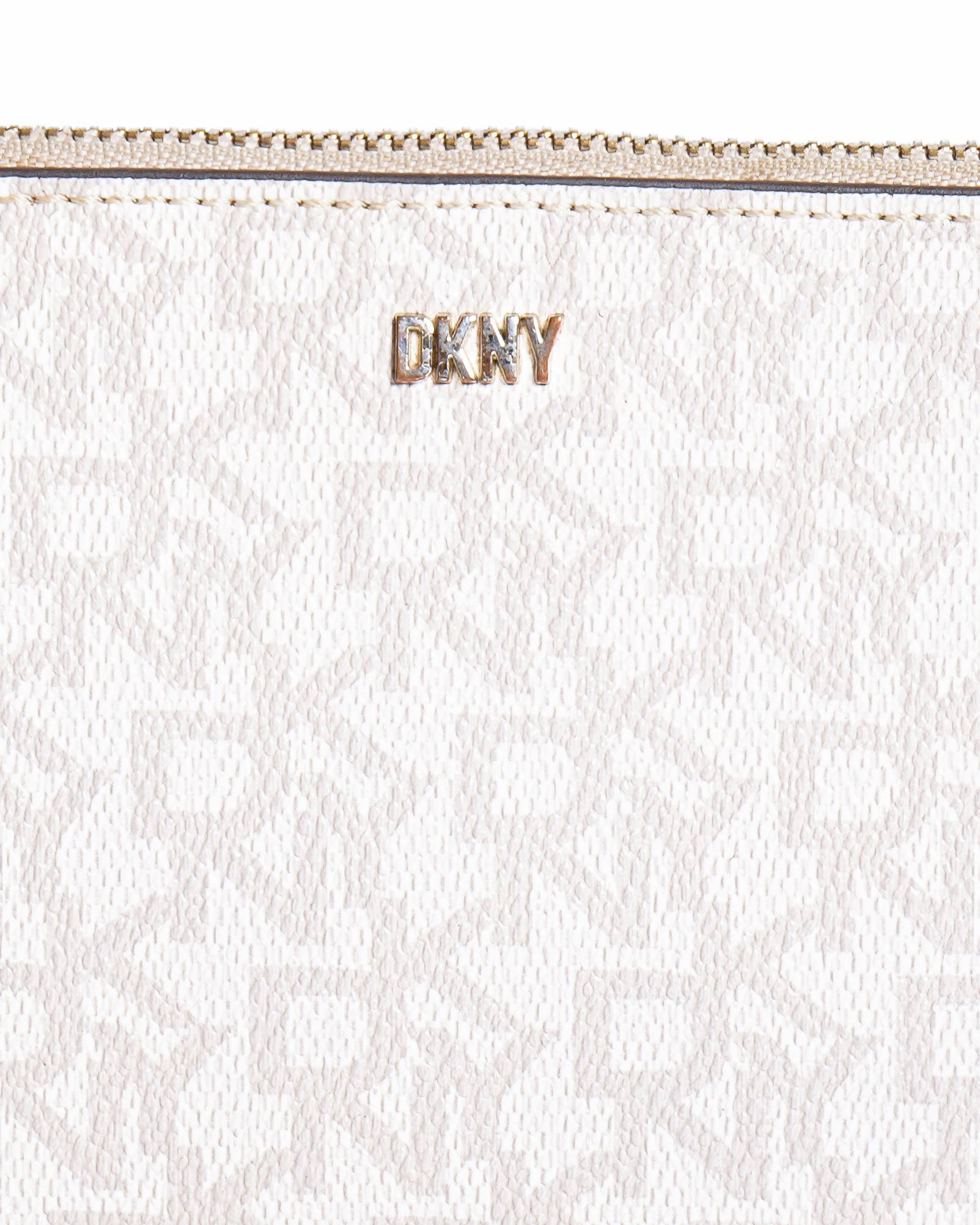 DKNY Cream Logo Monogram Chain Wristlet Pouchette