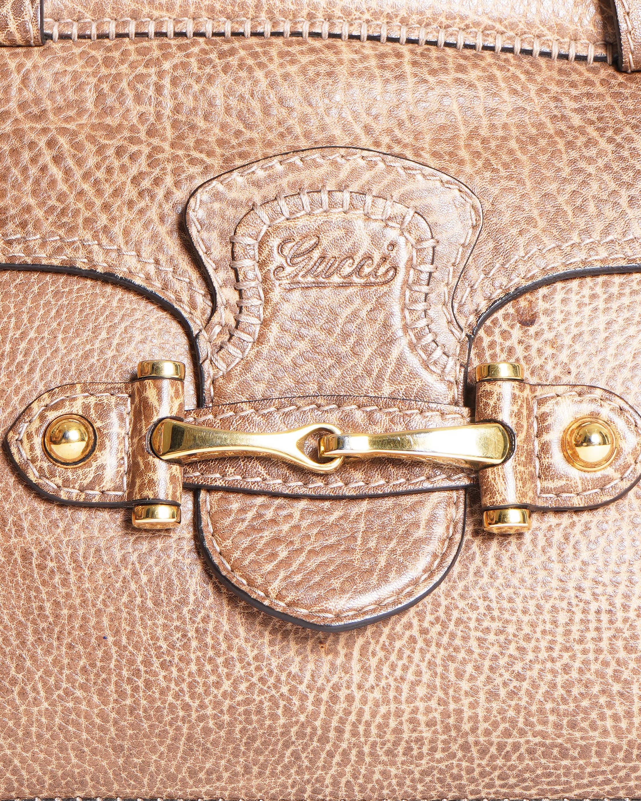 Gucci Pelham Horsebit Large Shoulder Bag Light Brown Leather