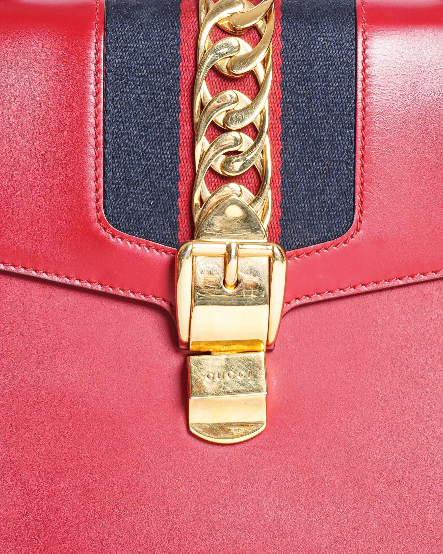 Gucci Red Leather Sylvie Top Handle Bag
