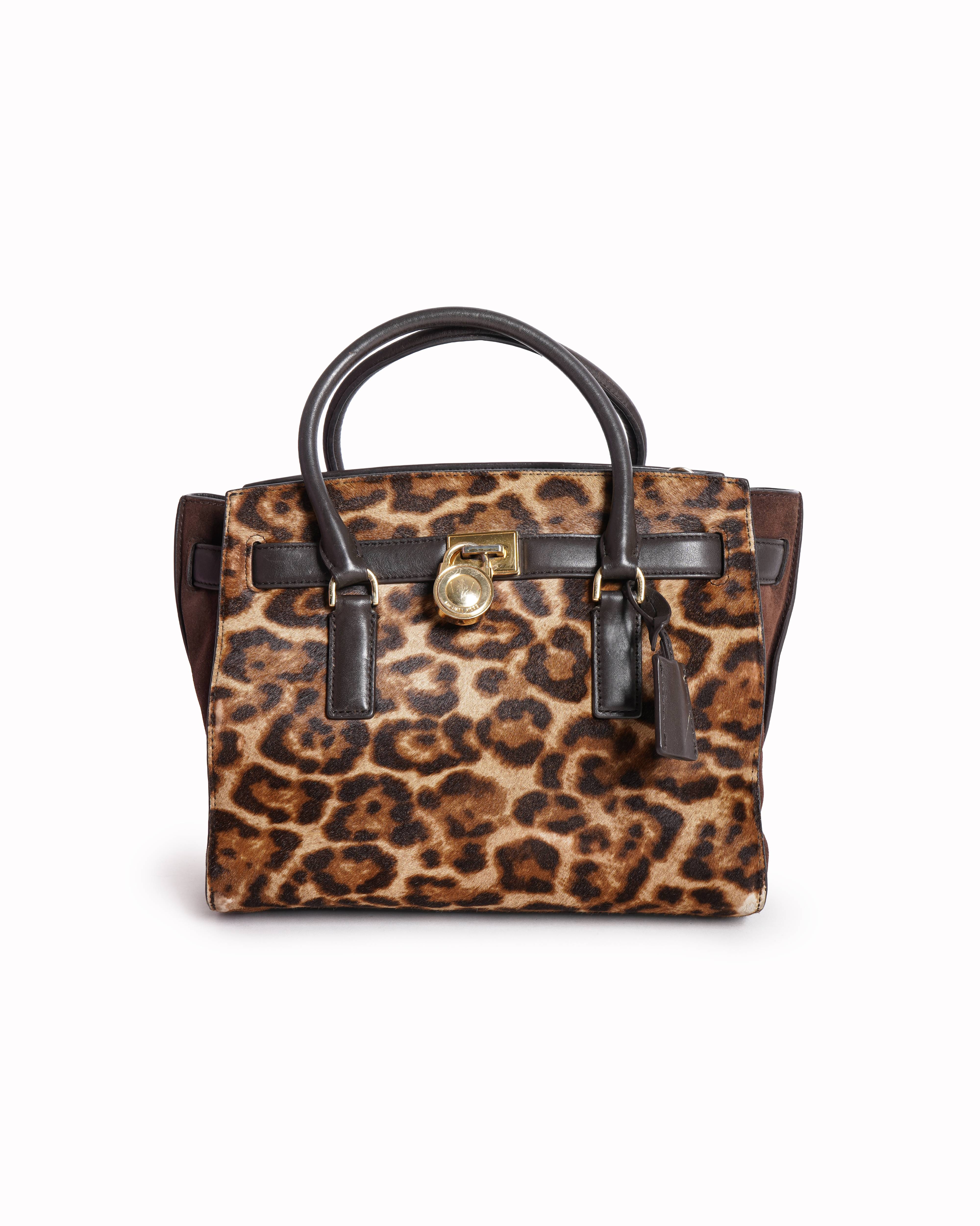 Michael Kors Hamilton Traveler Satchel Bag In Leopard Calf Hair