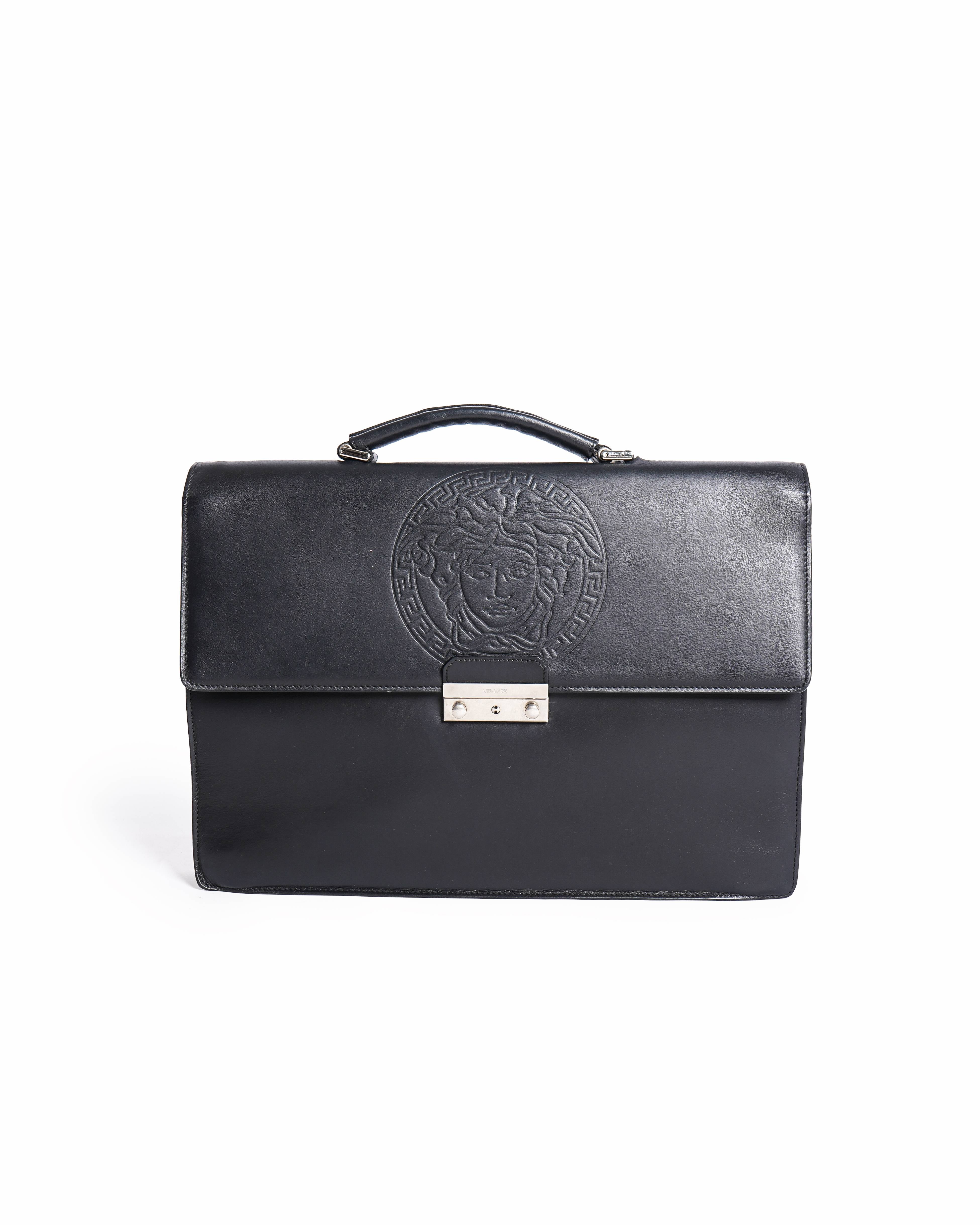 Versace medusa embossed leather briefcase