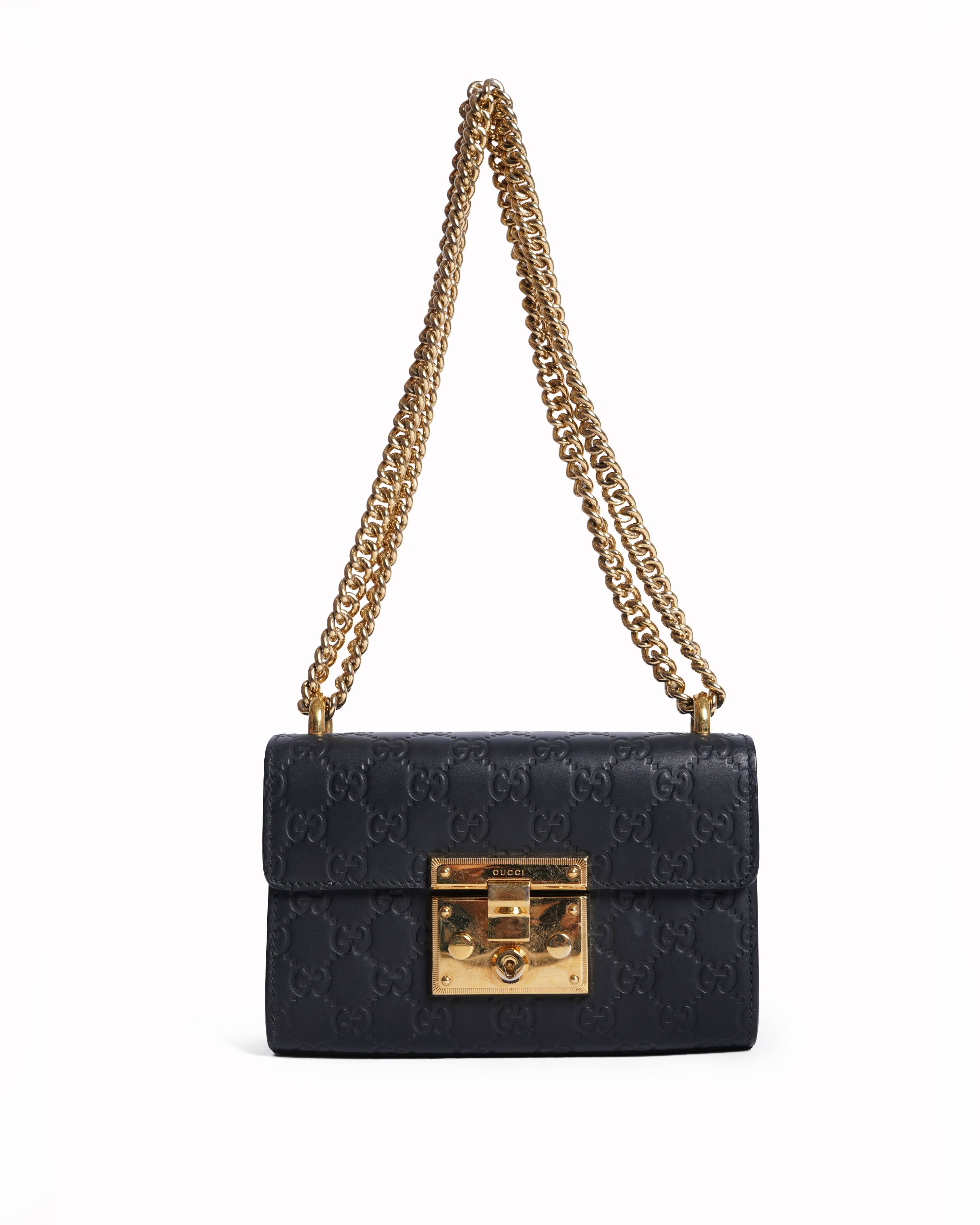 Gucci guccisima small padlock shoulder bag in black