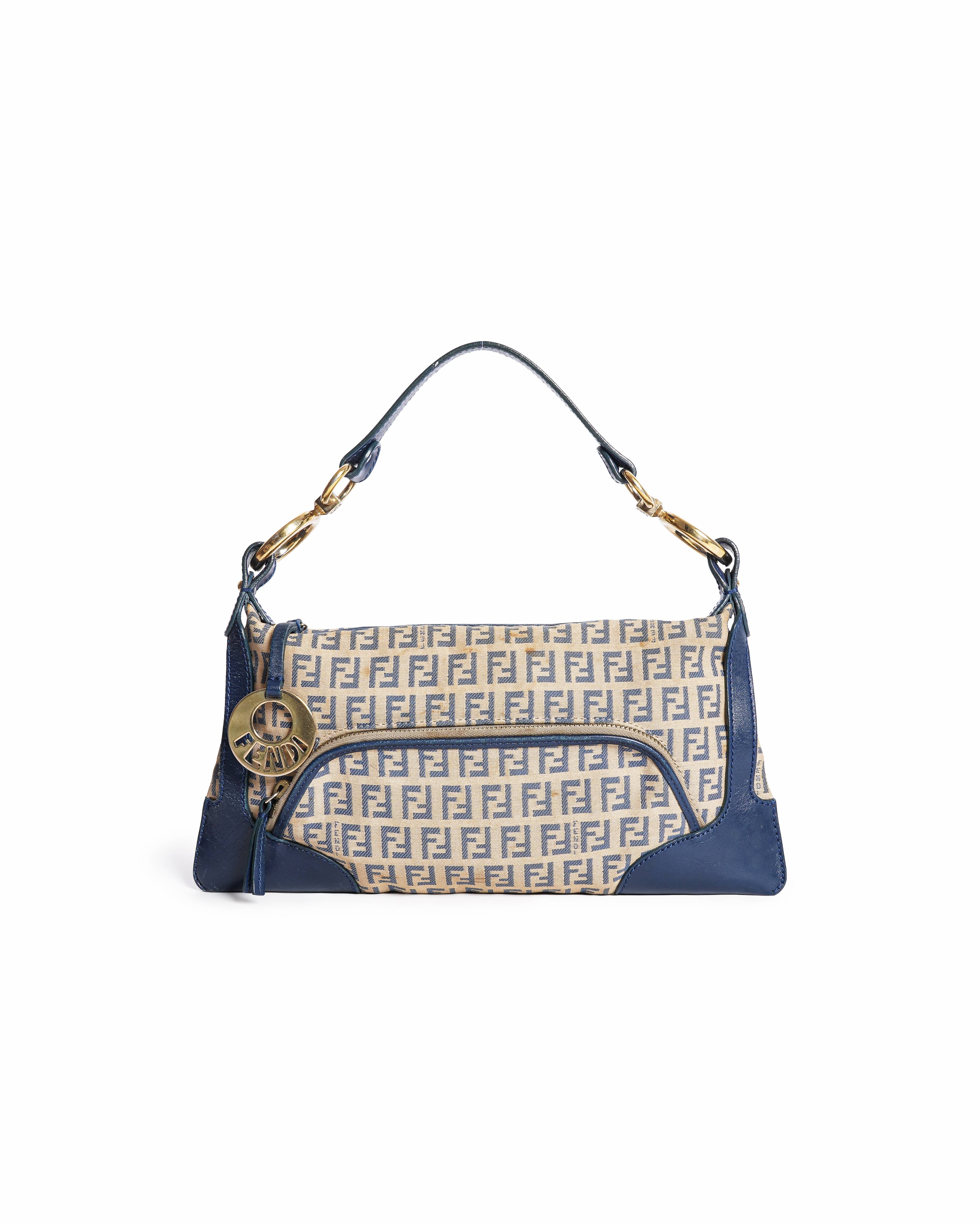 Fendi Vintage Zucchino Canvas & Leather Shoulder Bag