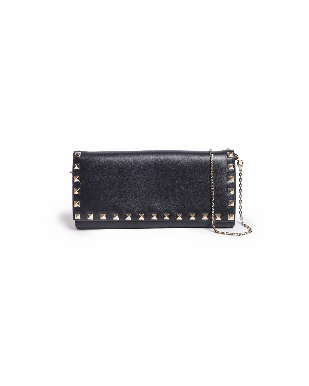 Valentino Garavani Black Leather Rockstud Chain Clutch Bag