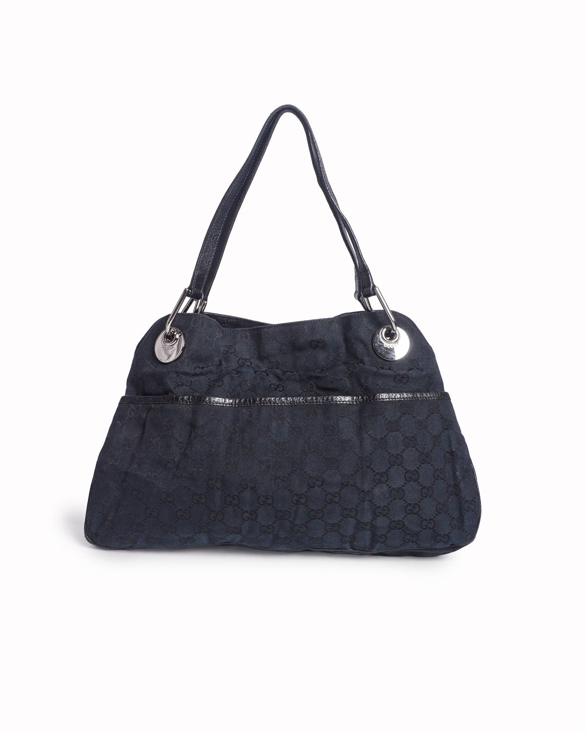 Gucci Black GG Canvas Leather Monogram Shoulder Bag