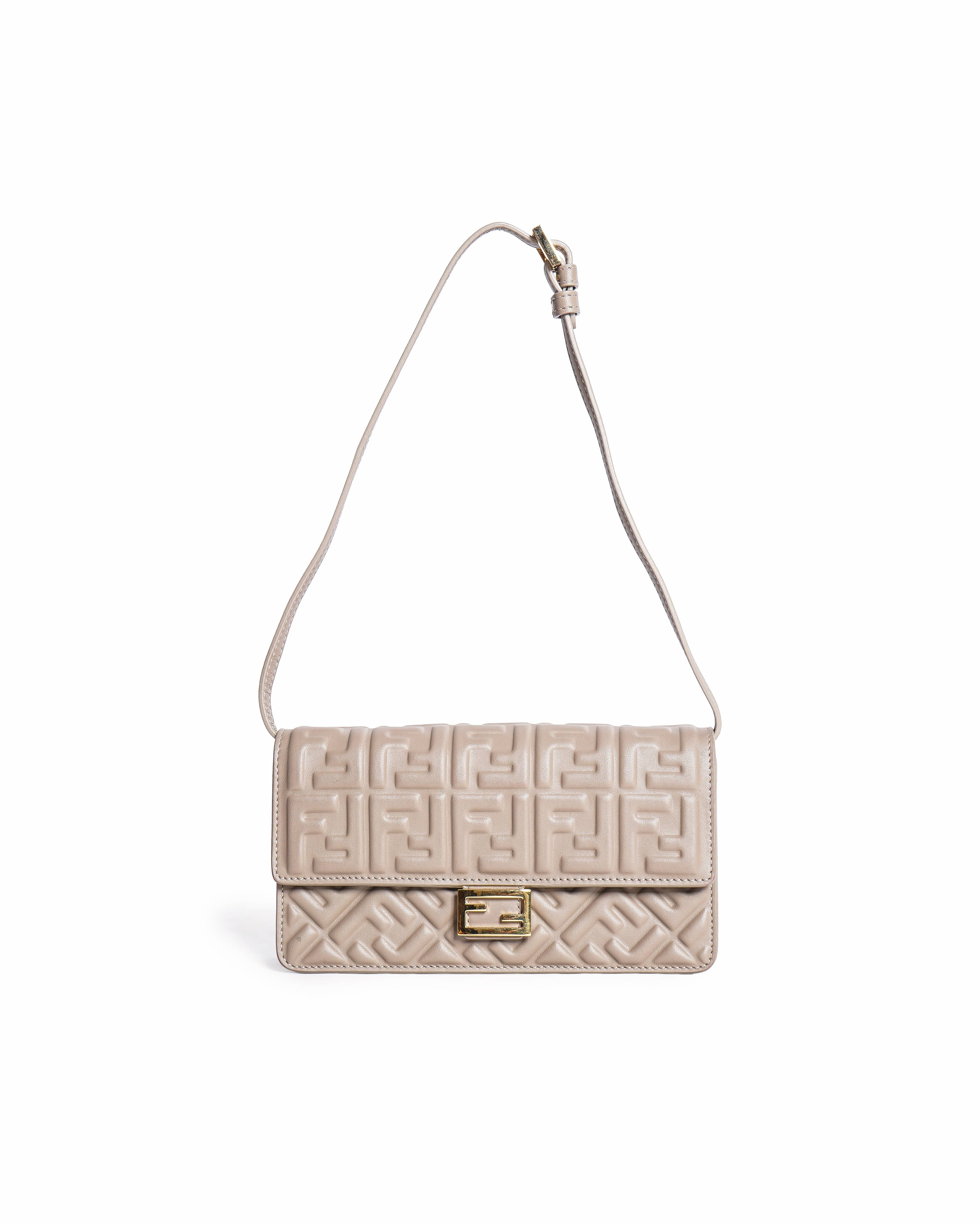 Fendi FF Embossed Baguette Leather Wallet on Chain