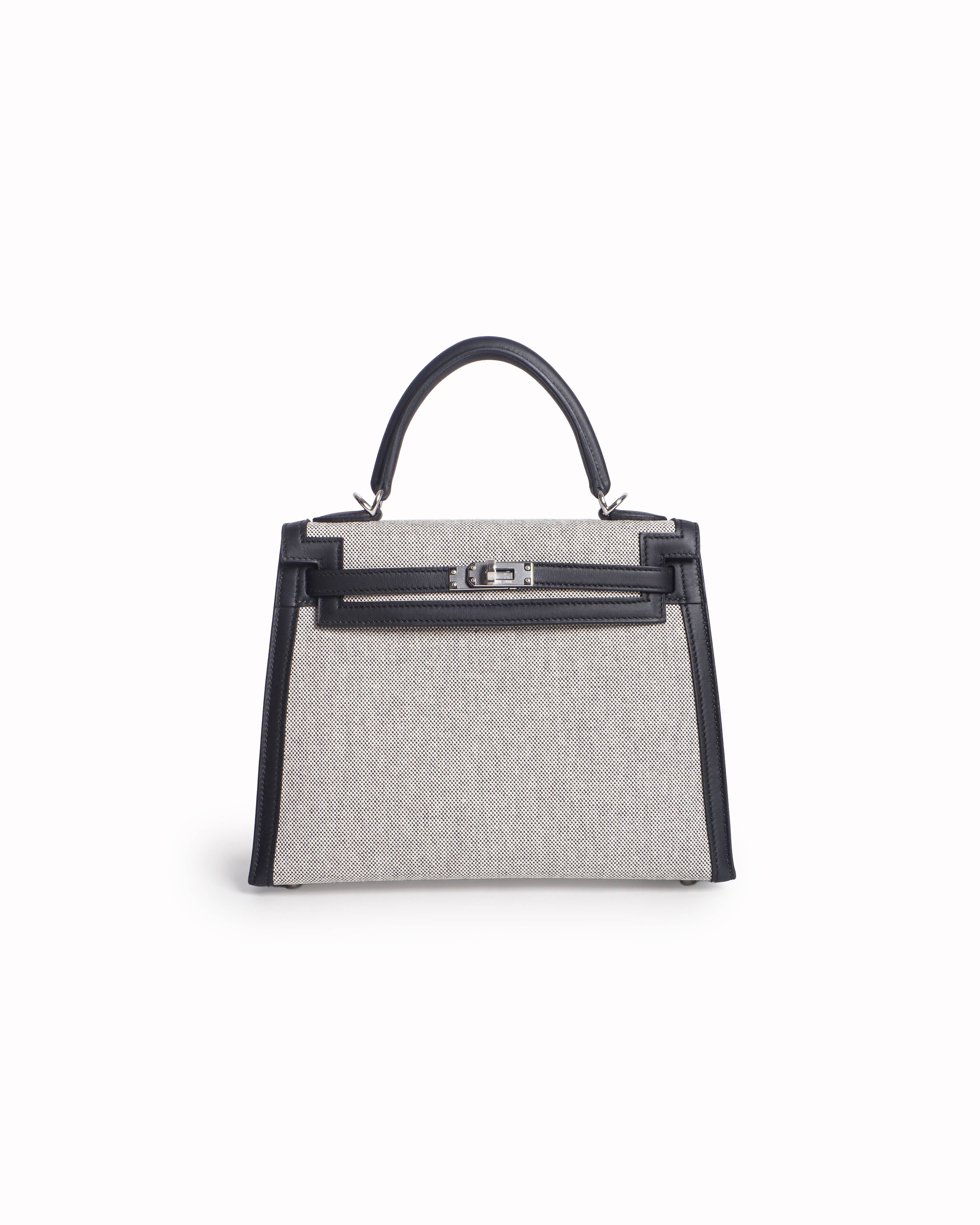 Hermès Kelly 25 Sellier Toile Canvas & Black Epsom Leather Bag
