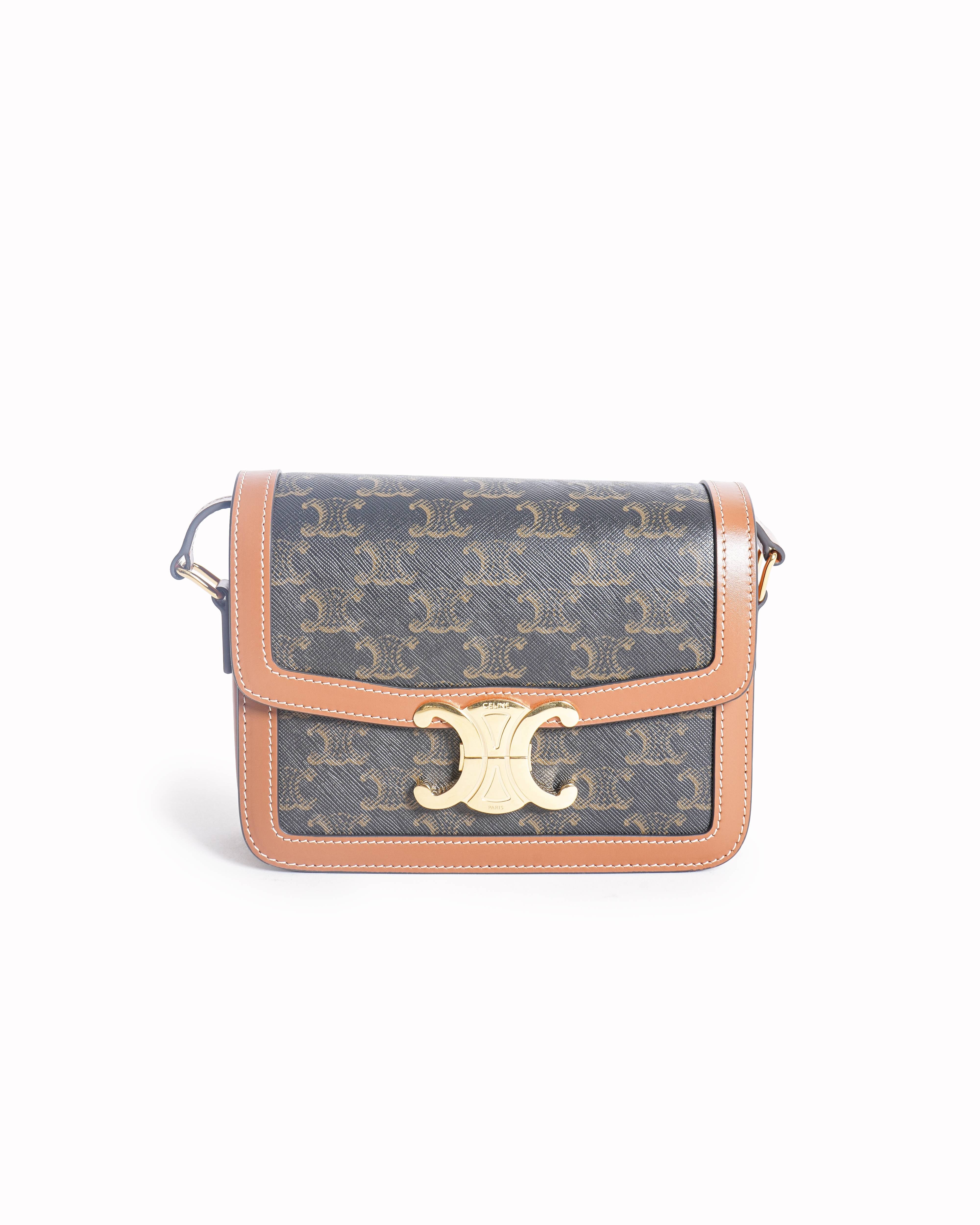 Celine Teen Triomphe Bag in Triomphe Canvas & Calfskin Leather