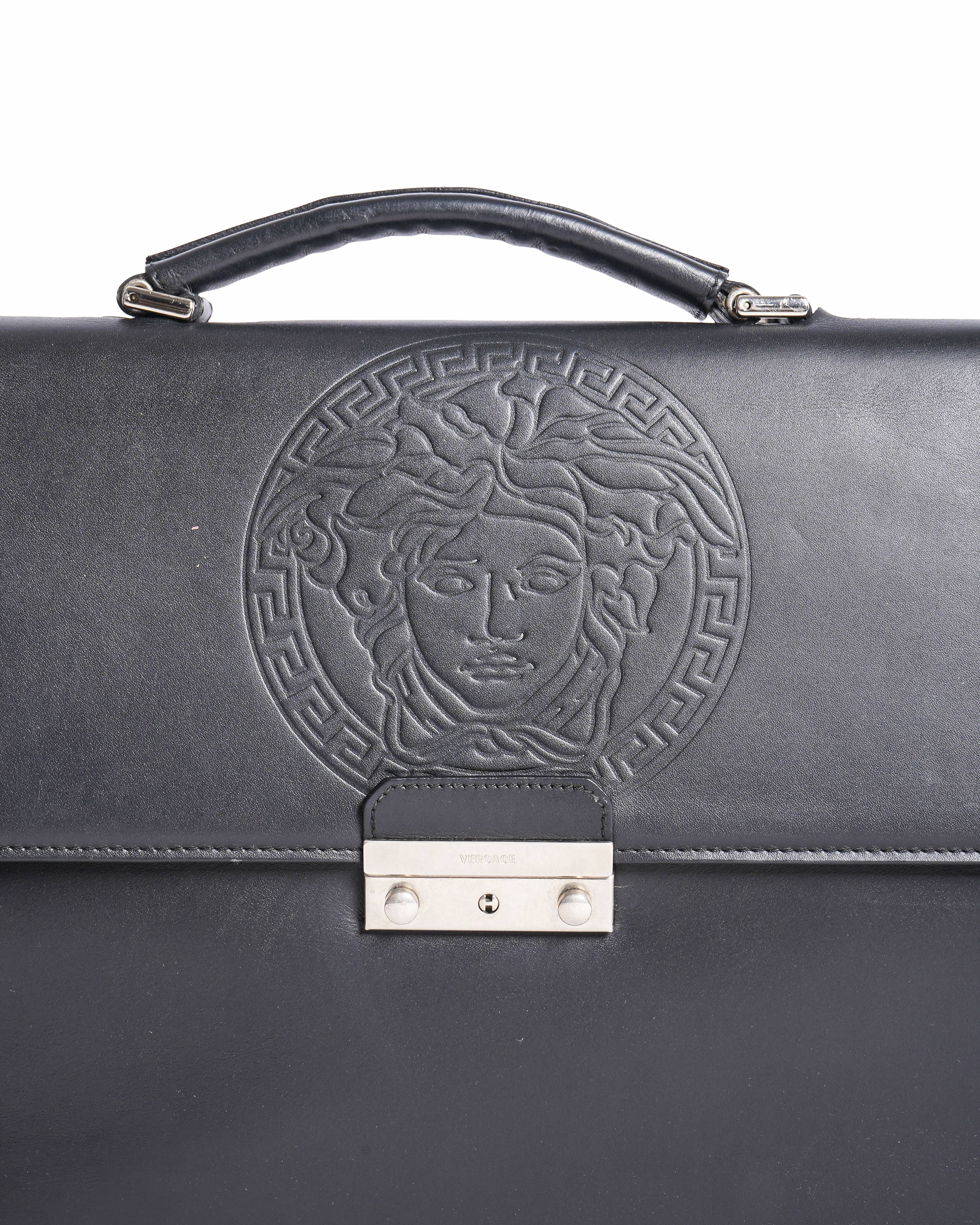 Versace medusa embossed leather briefcase