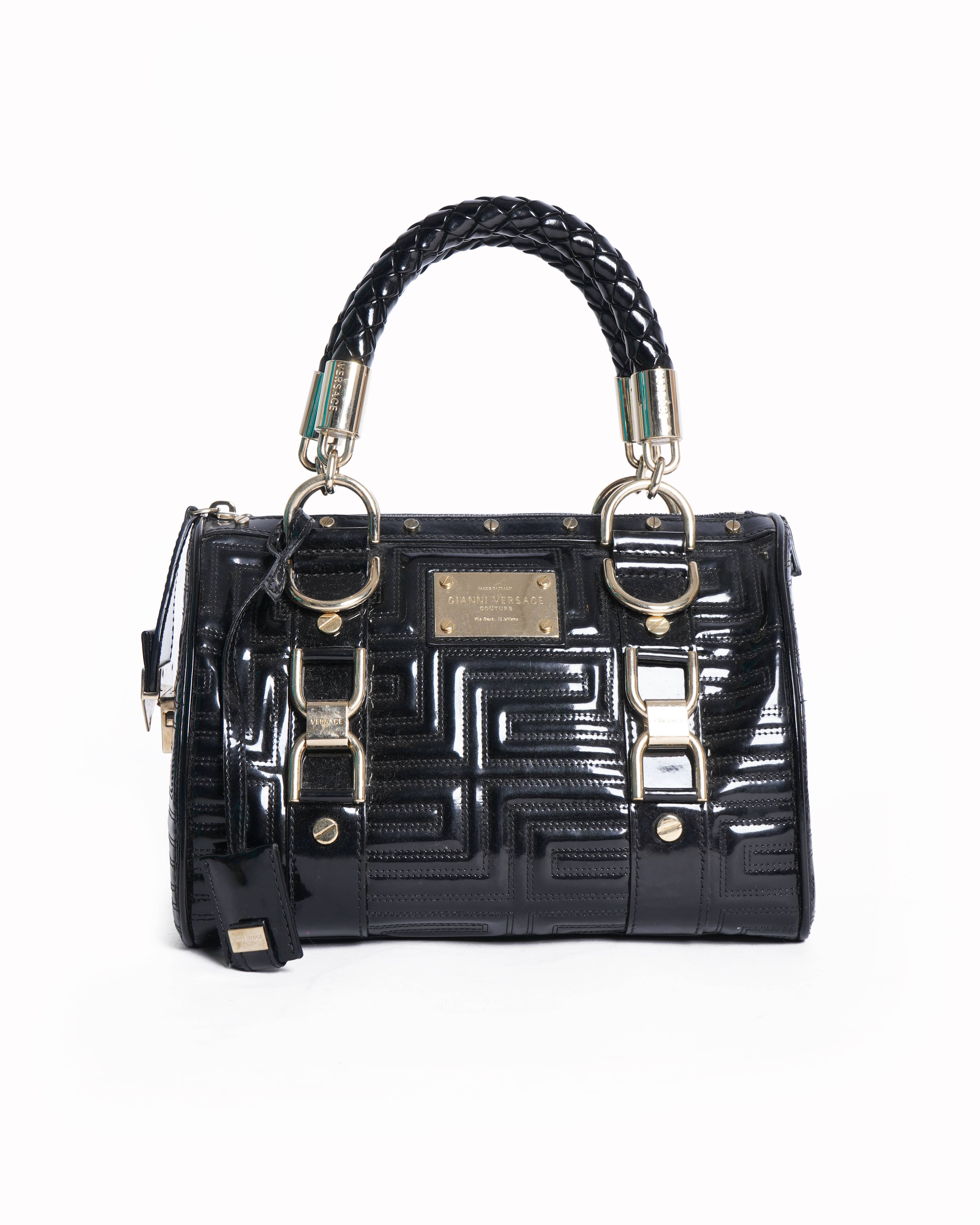 Versace Madonna Quilted Satchel In Patent Leather