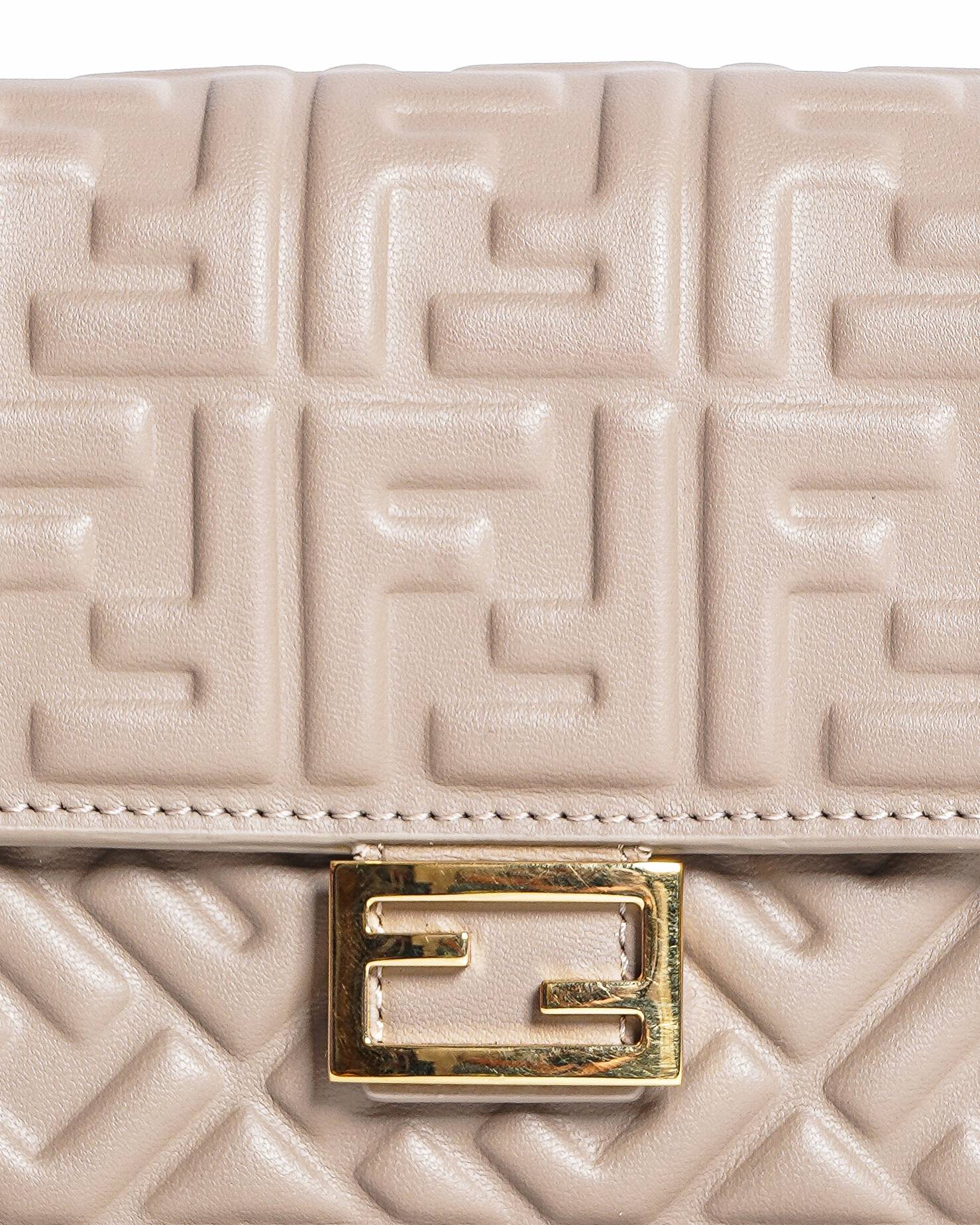 Fendi FF Embossed Baguette Leather Wallet on Chain