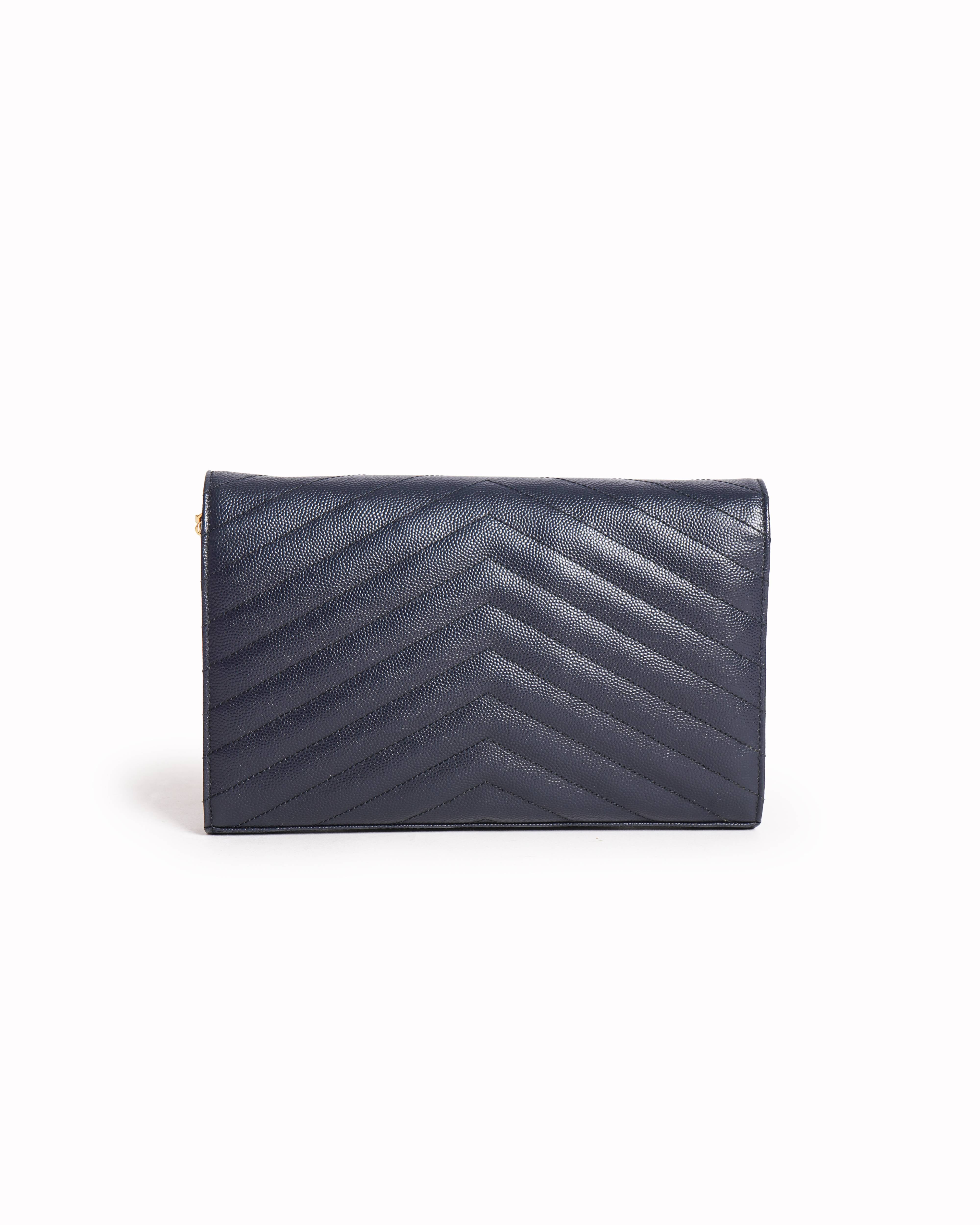Saint Laurent Navy Blue Cassandre Envelope Wallet On Chain