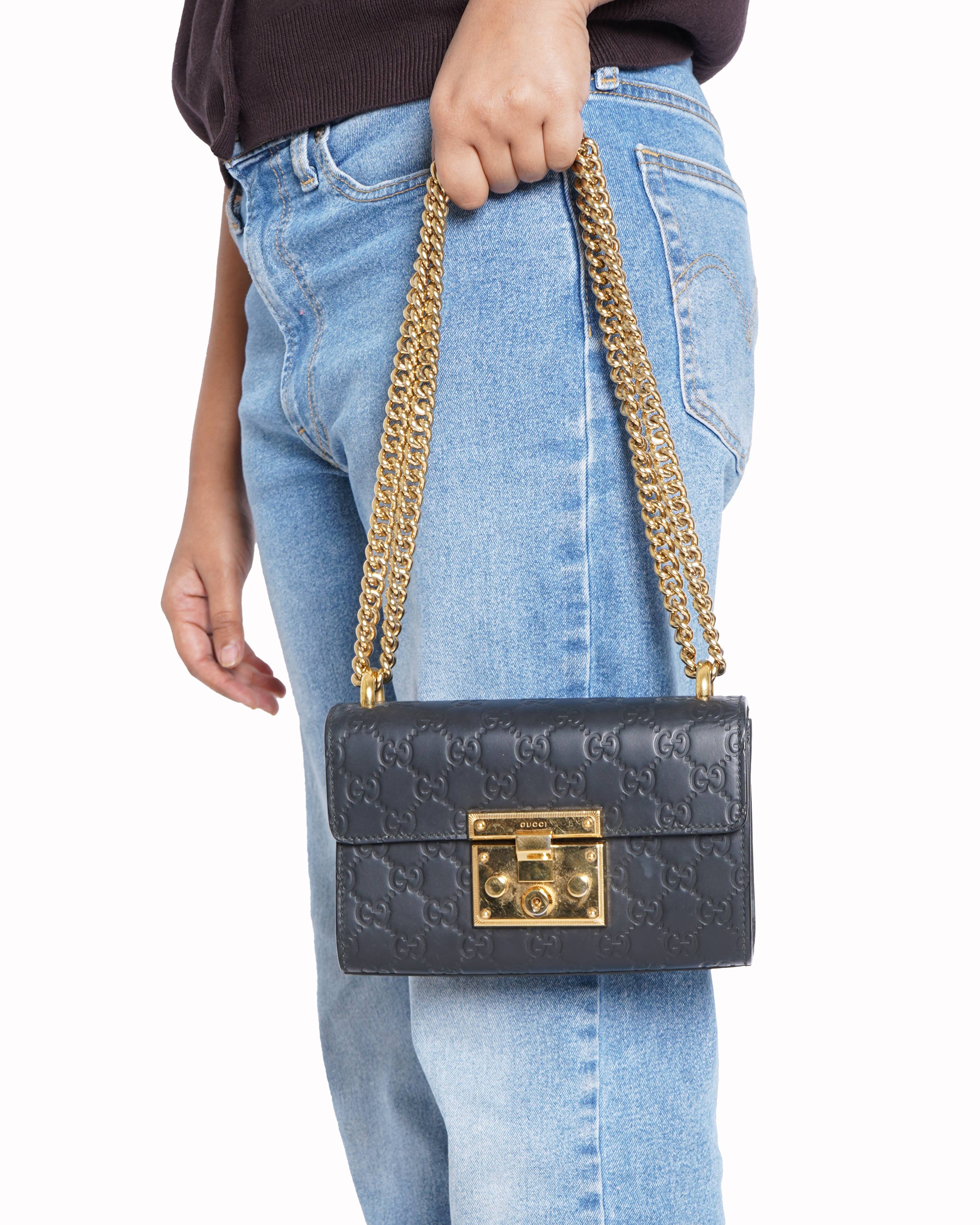 Gucci guccisima small padlock shoulder bag in black