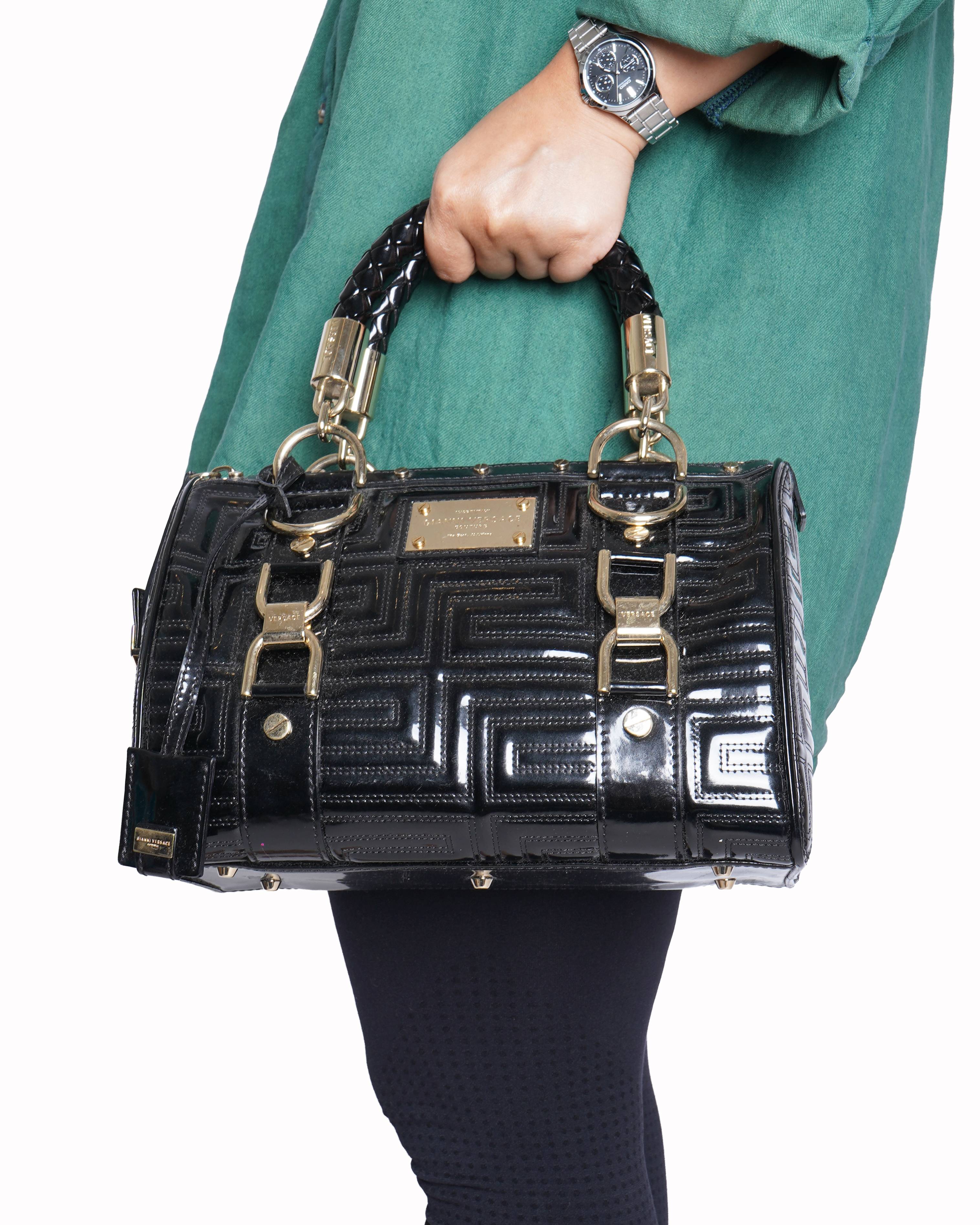 Versace Madonna Quilted Satchel In Patent Leather