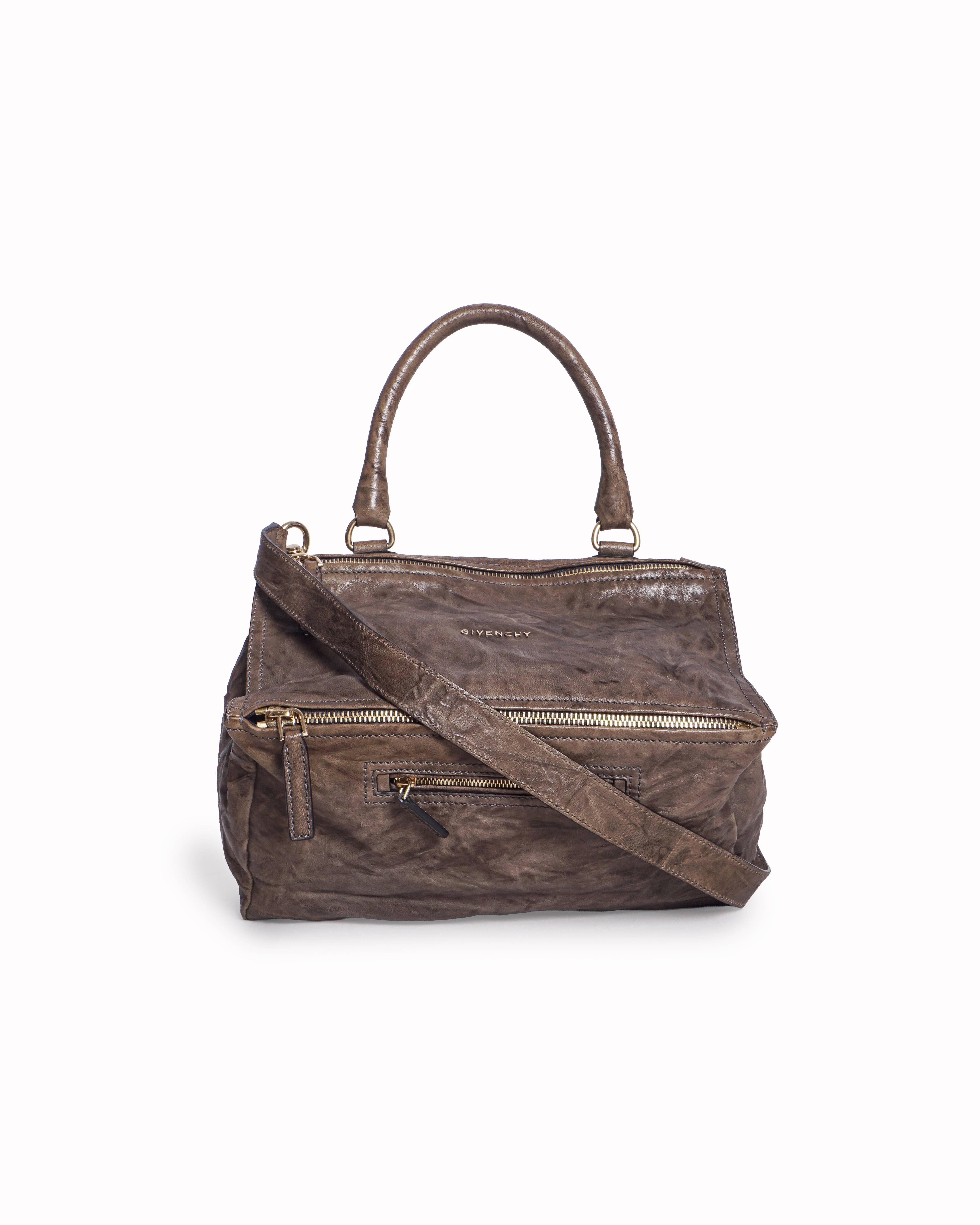 Givenchy Taupe Pepe Crinkled Leather Medium Pandora Bag