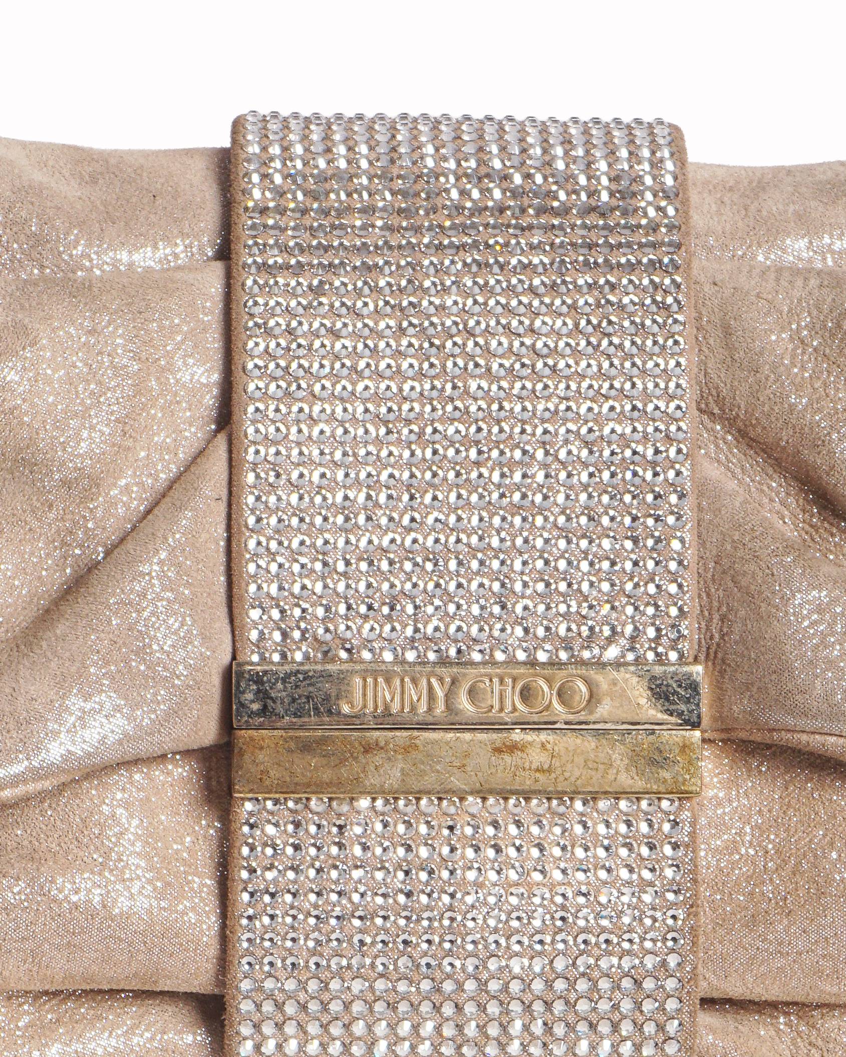 Jimmy Choo Chandra Champagne Gold Metallic Crystal Leather Clutch