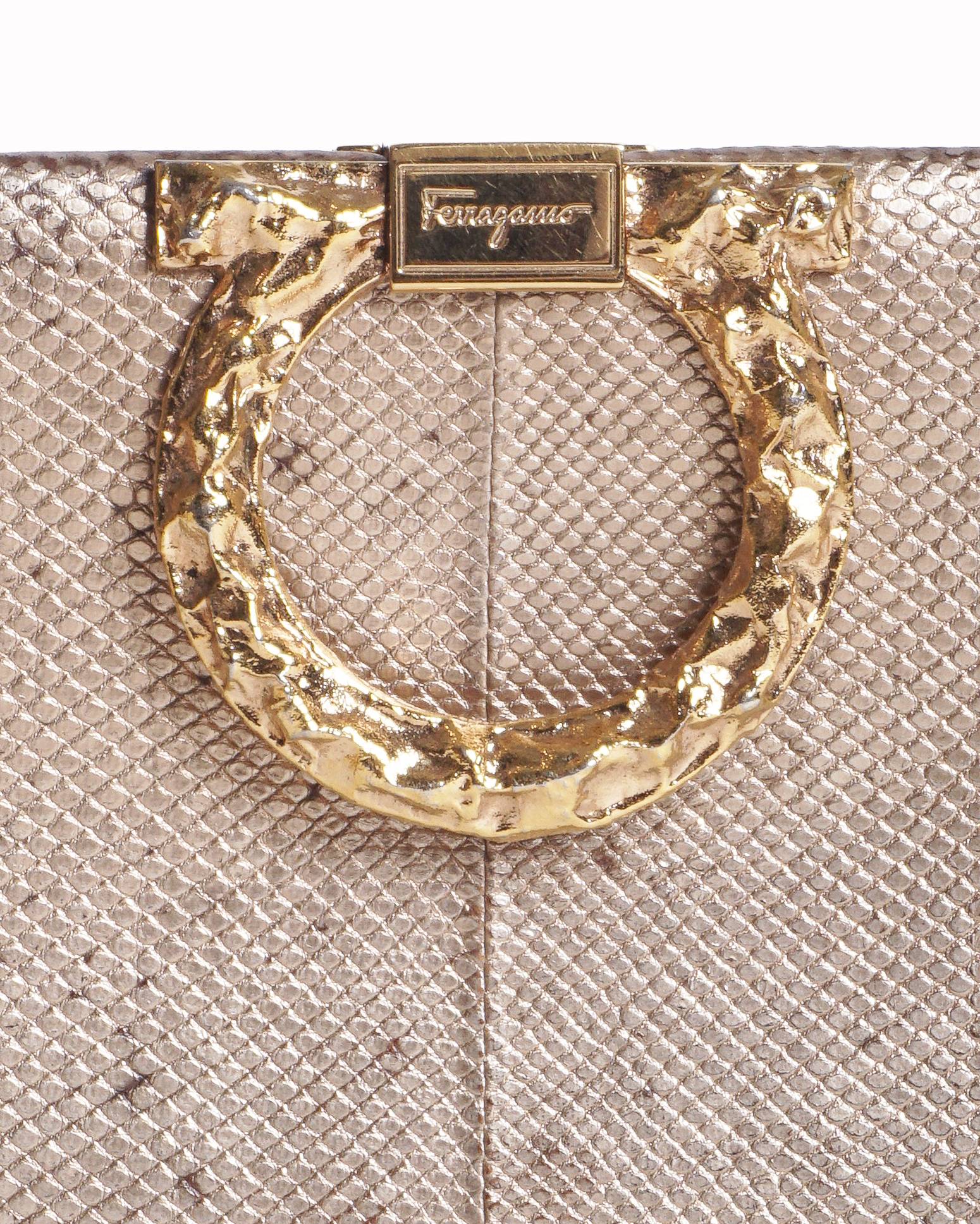 Salvatore Ferragamo Metallic Champagne Leather Gancini Wallet