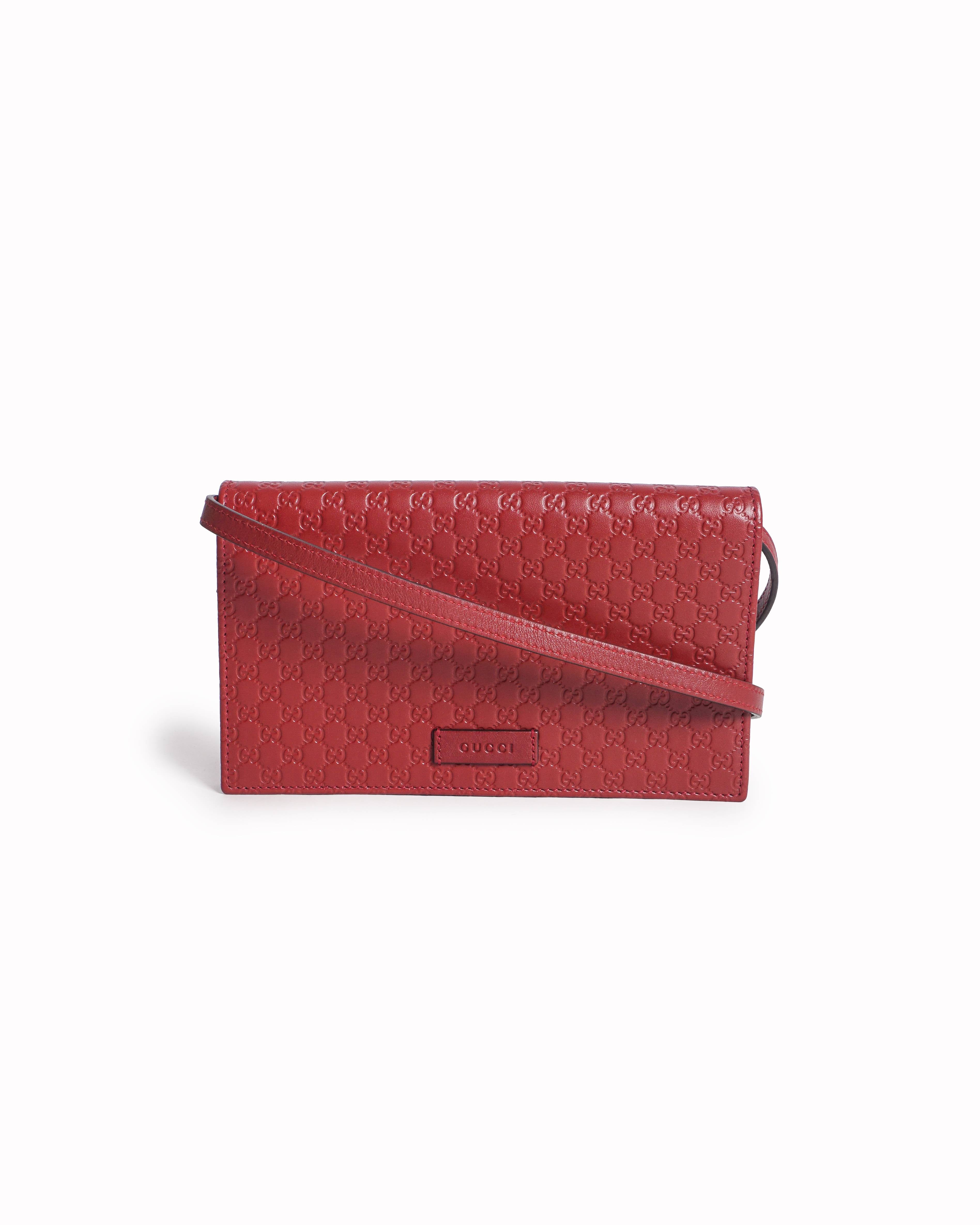 Gucci Red Microguccissima Leather Wallet on Strap