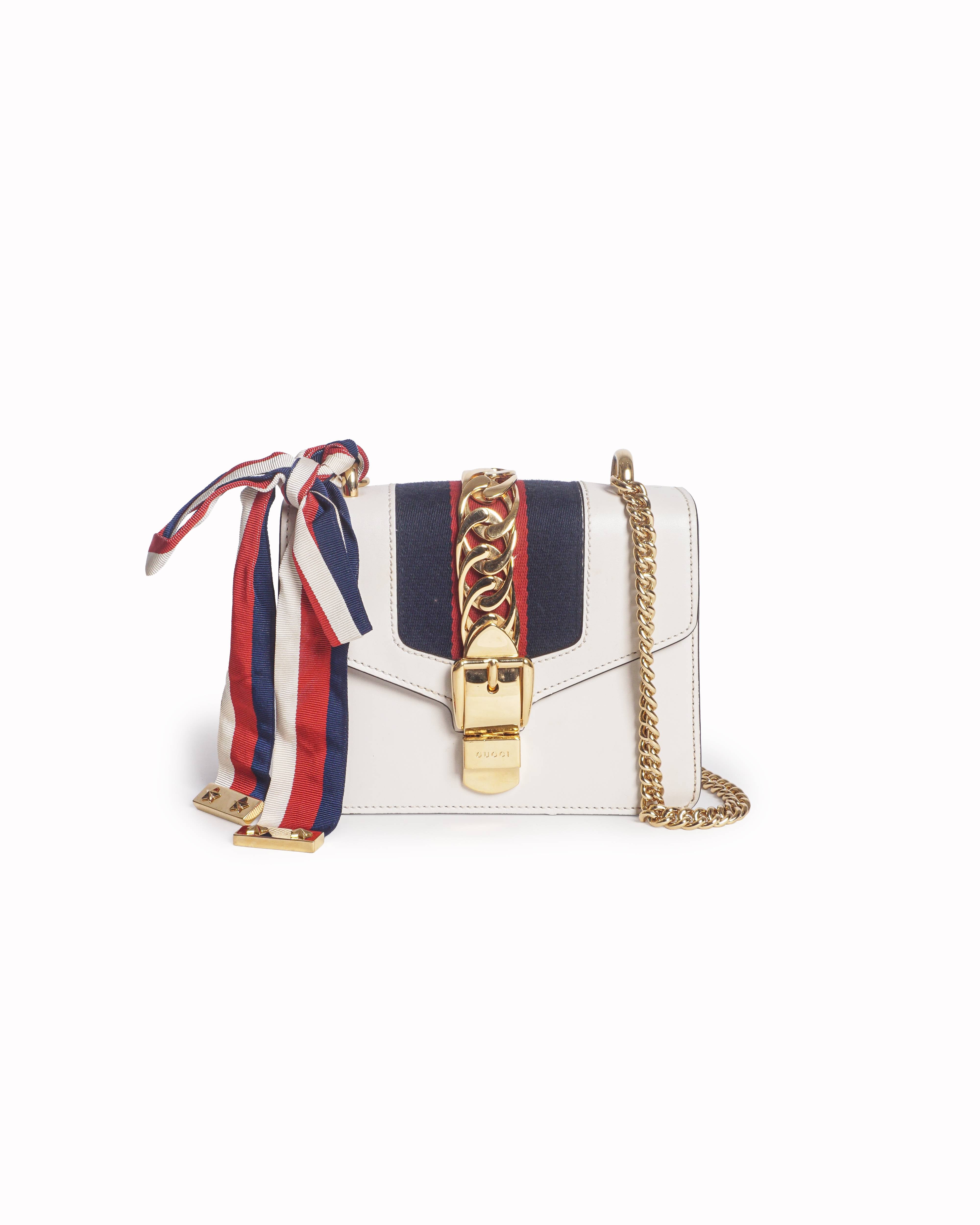 Gucci Sylvie White Calfskin Chain Shoulder Bag