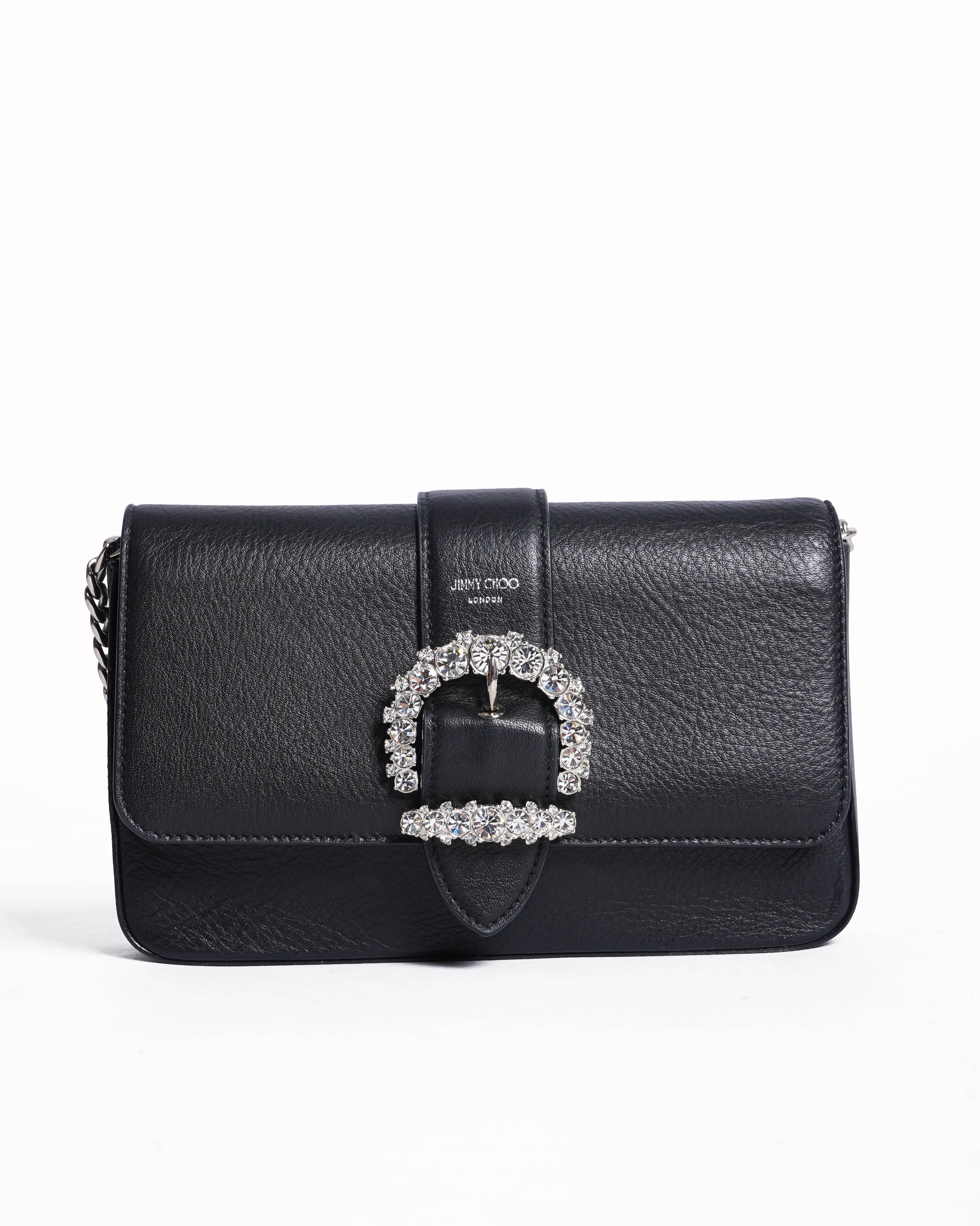 New Jimmy Choo Cheri Wallet with Chain Leather Crossbody Bag