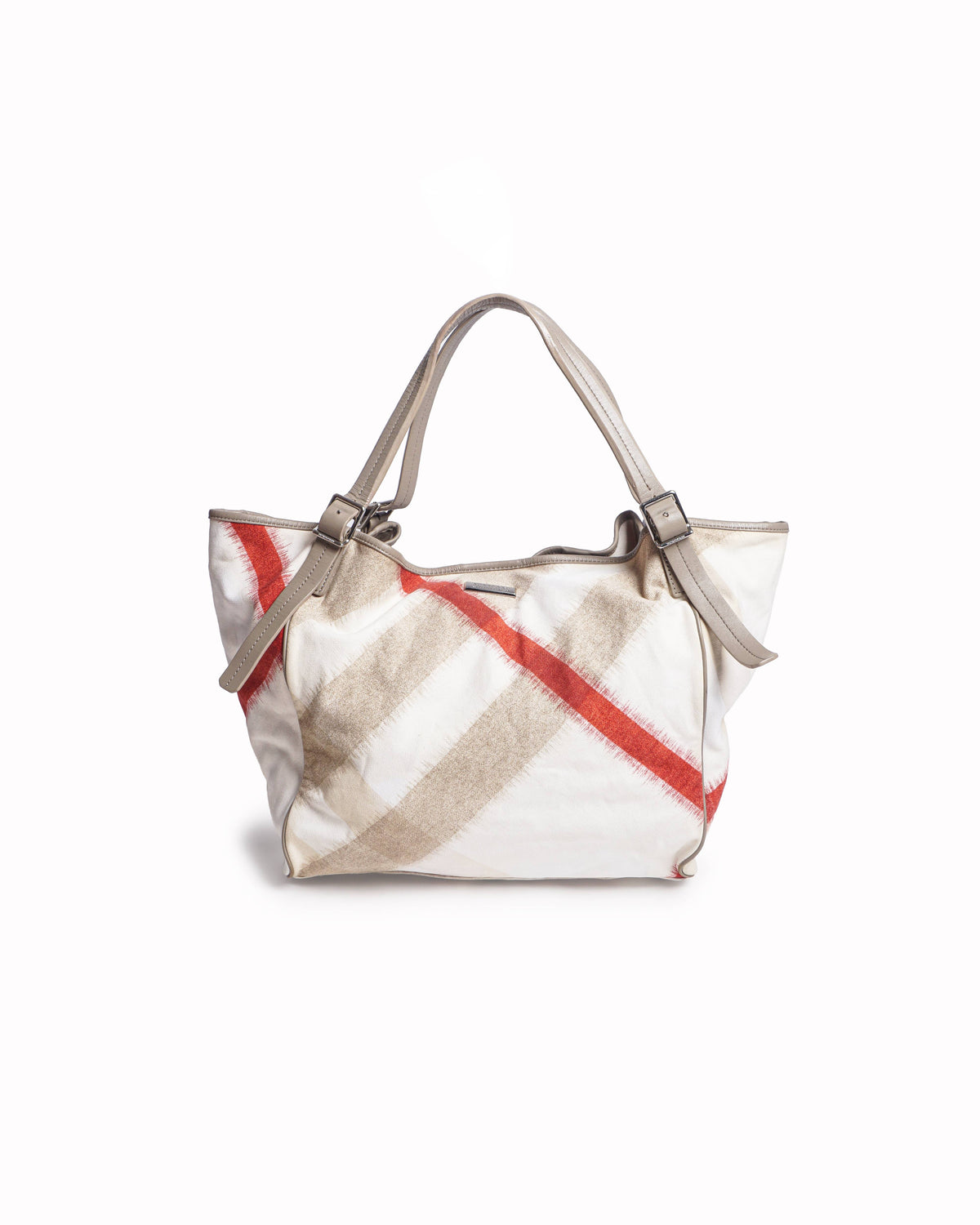 Burberry Ikat Check Canvas Tote Bag in Beige & Red