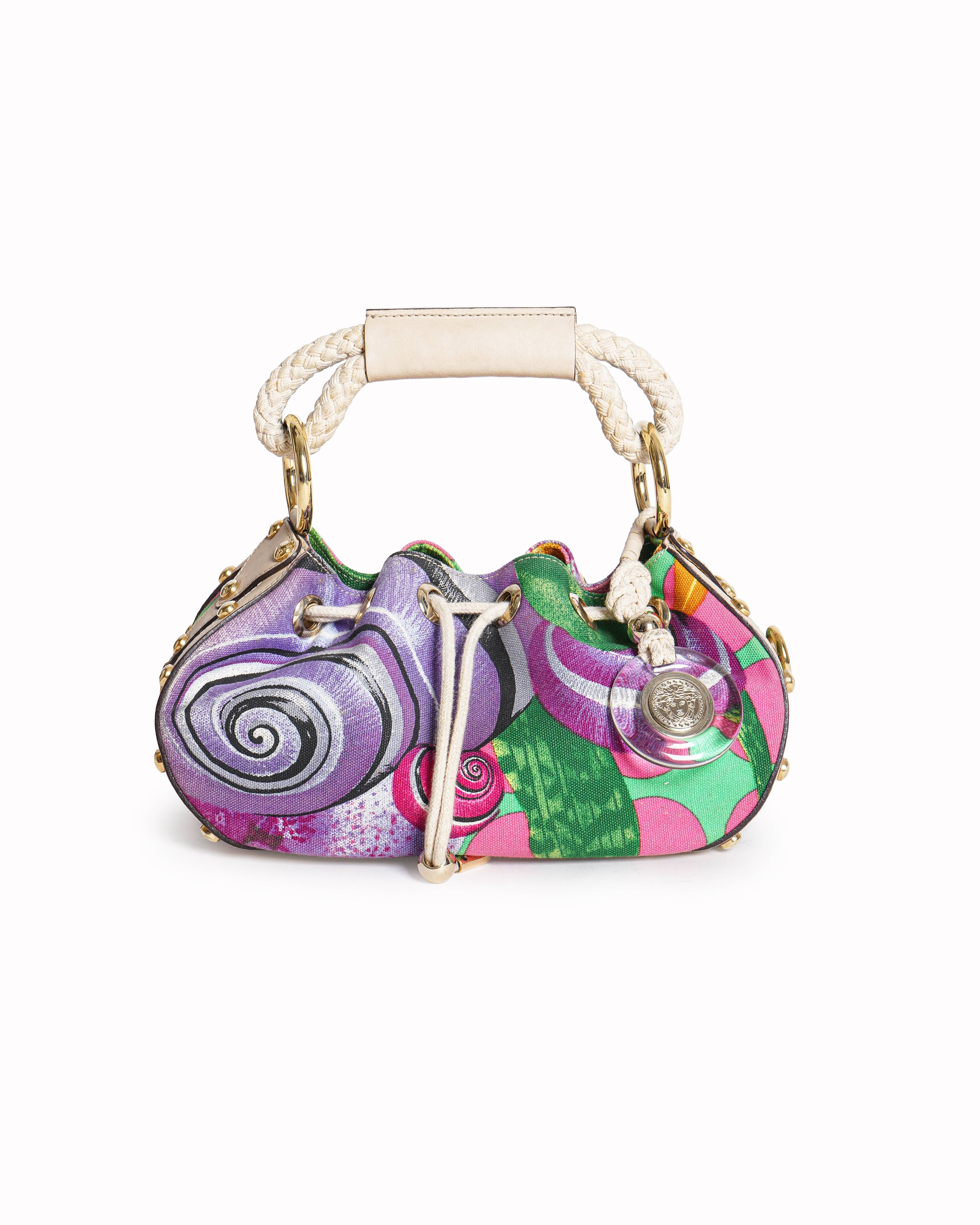 Versace Multicolor Psychedelic Print Canvas Handbag