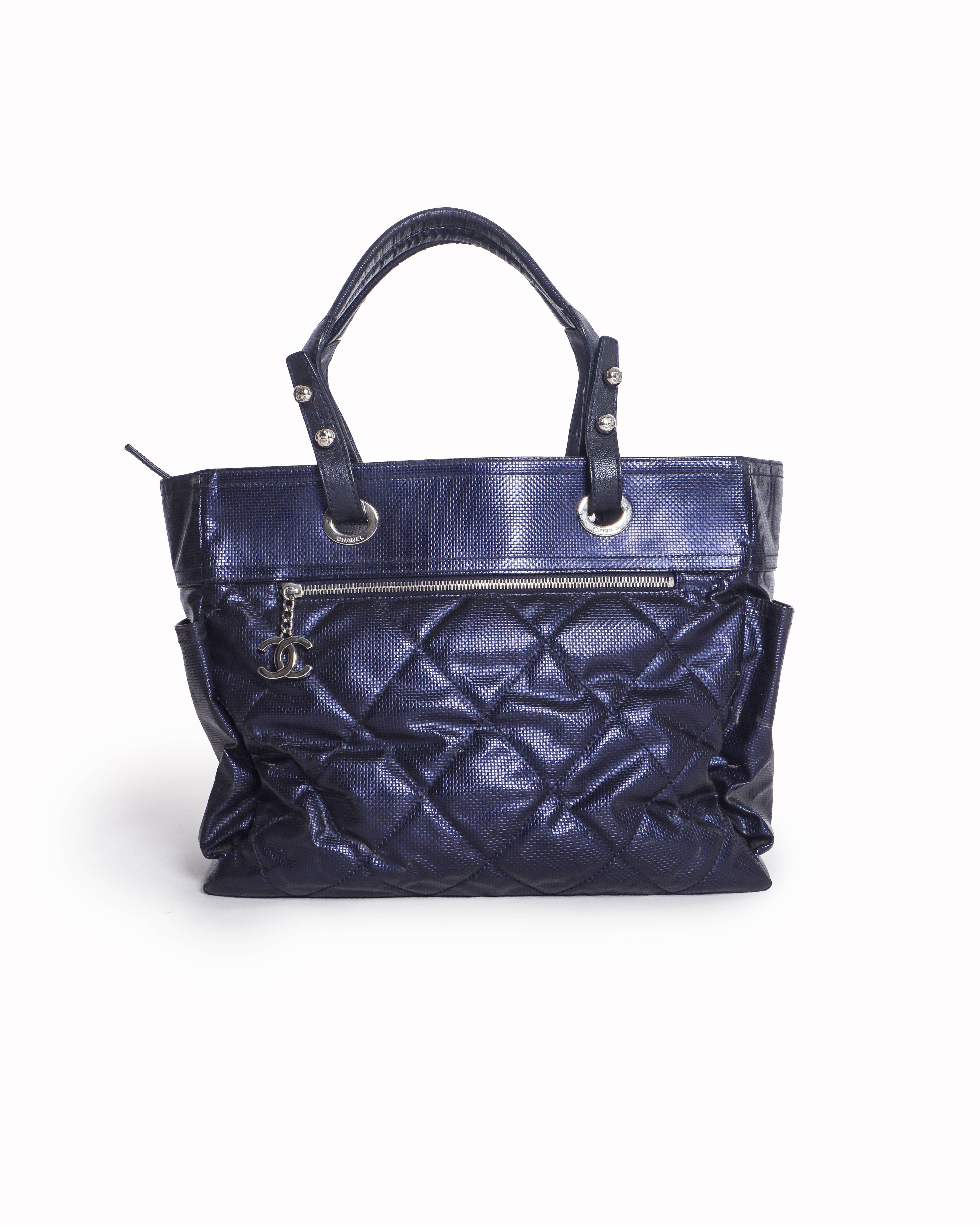Chanel Navy Blue Quilted Leather Paris Biarritz Tote Bag